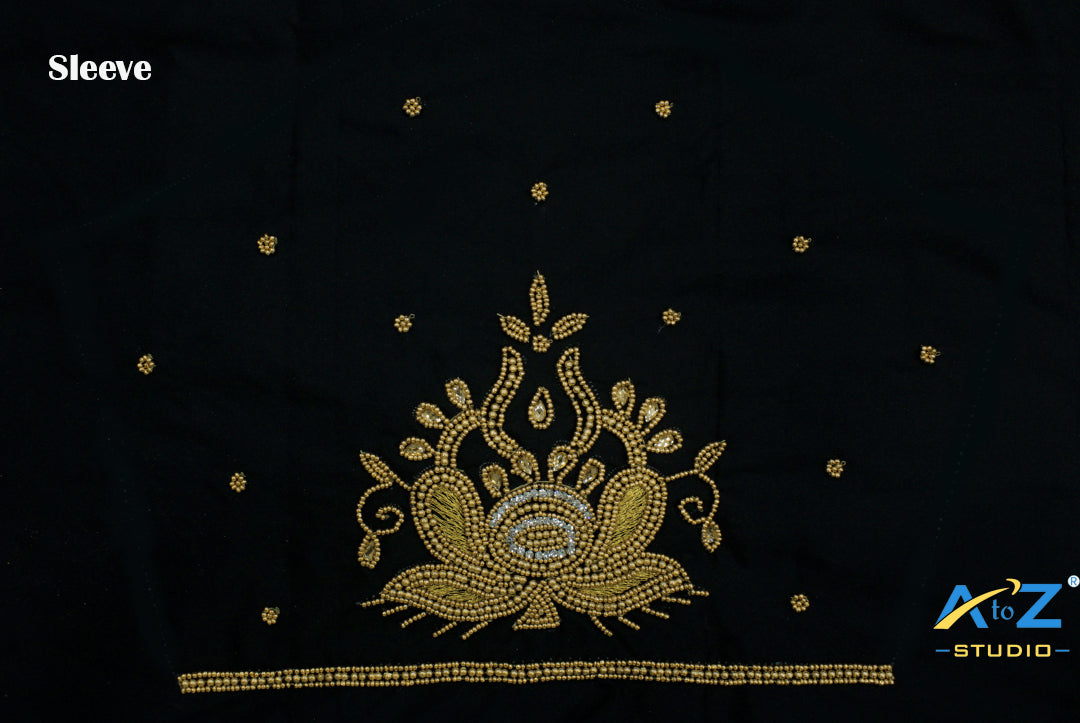 Black Silk Blouse Piece With Aari Work