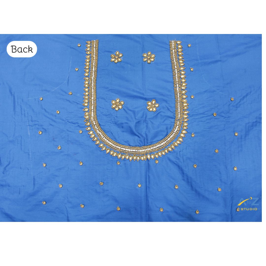 Dark Aqua Silk Blouse Piece With Aari Work