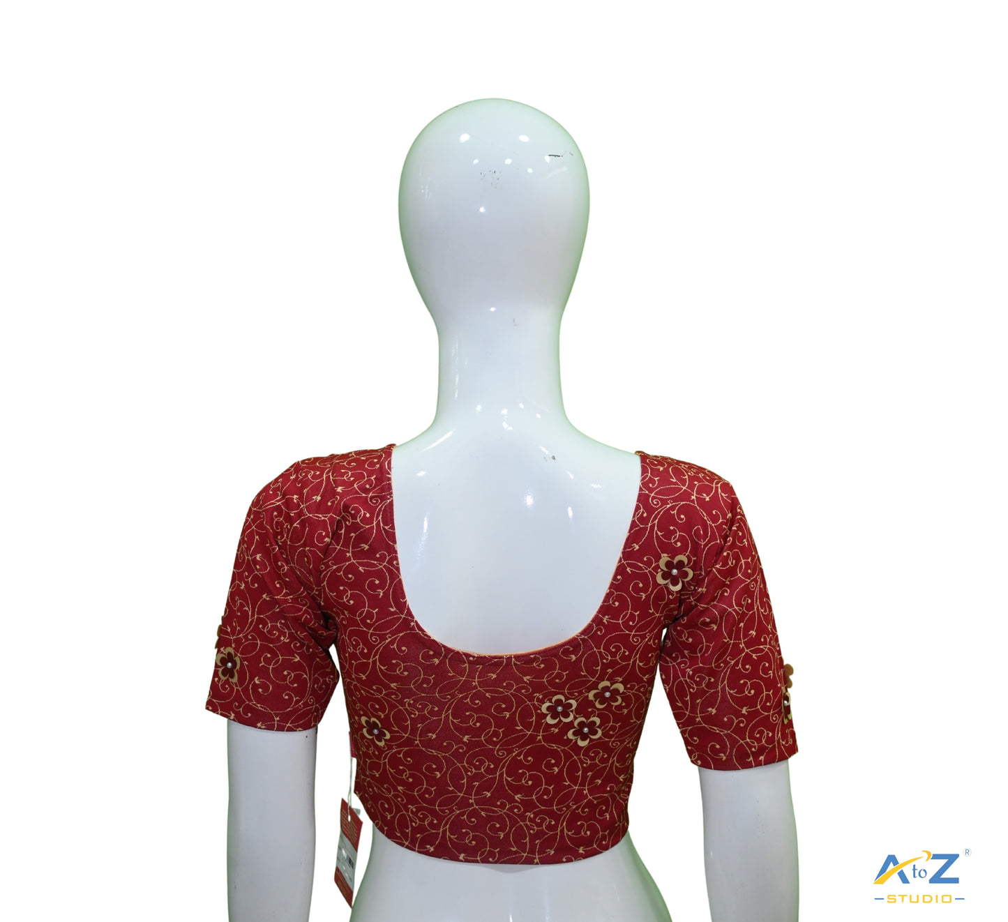 Maroon Nylon Lycra Blouse with Applique Flowers
