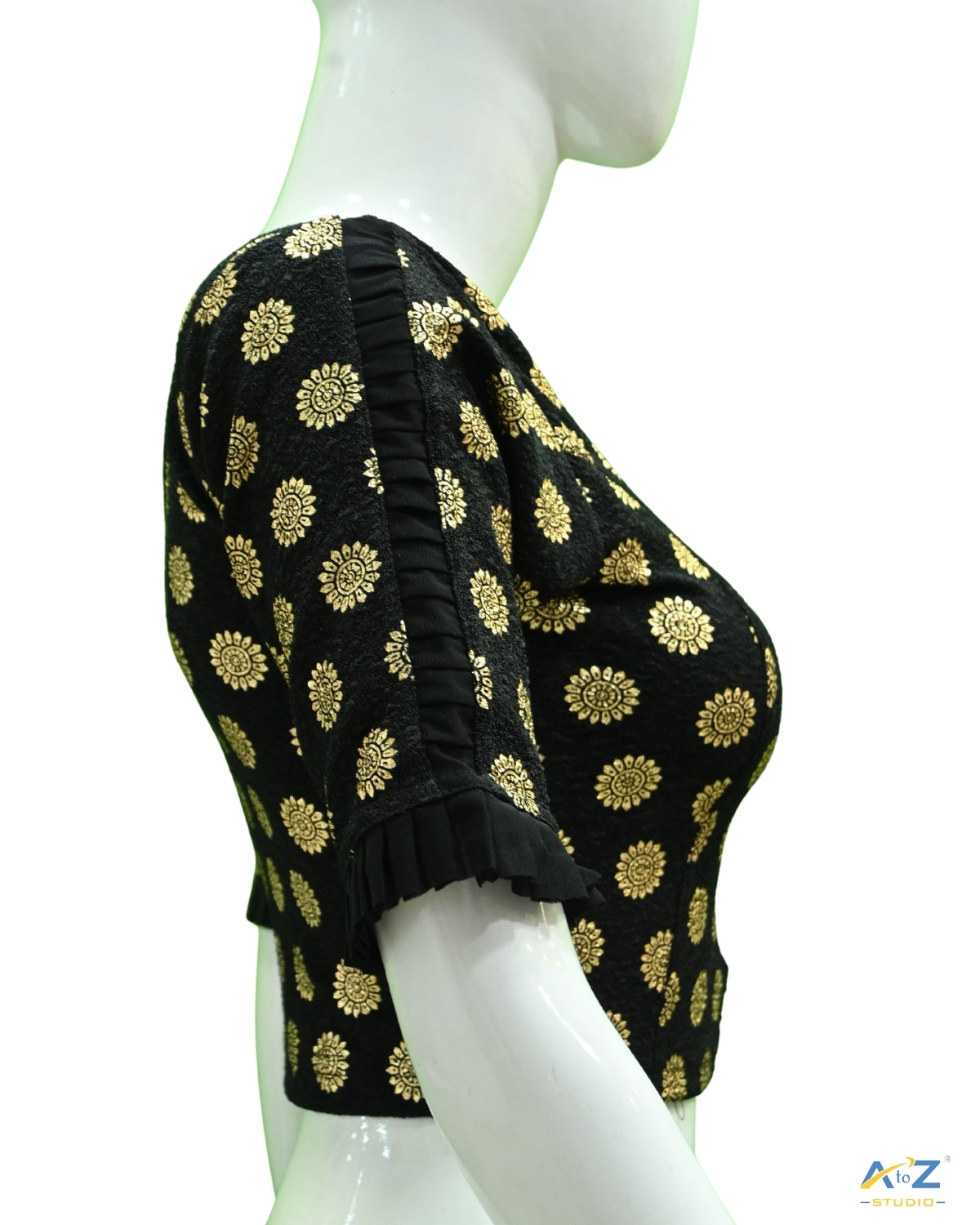 Black Crush Blouse with Golden Sunflower