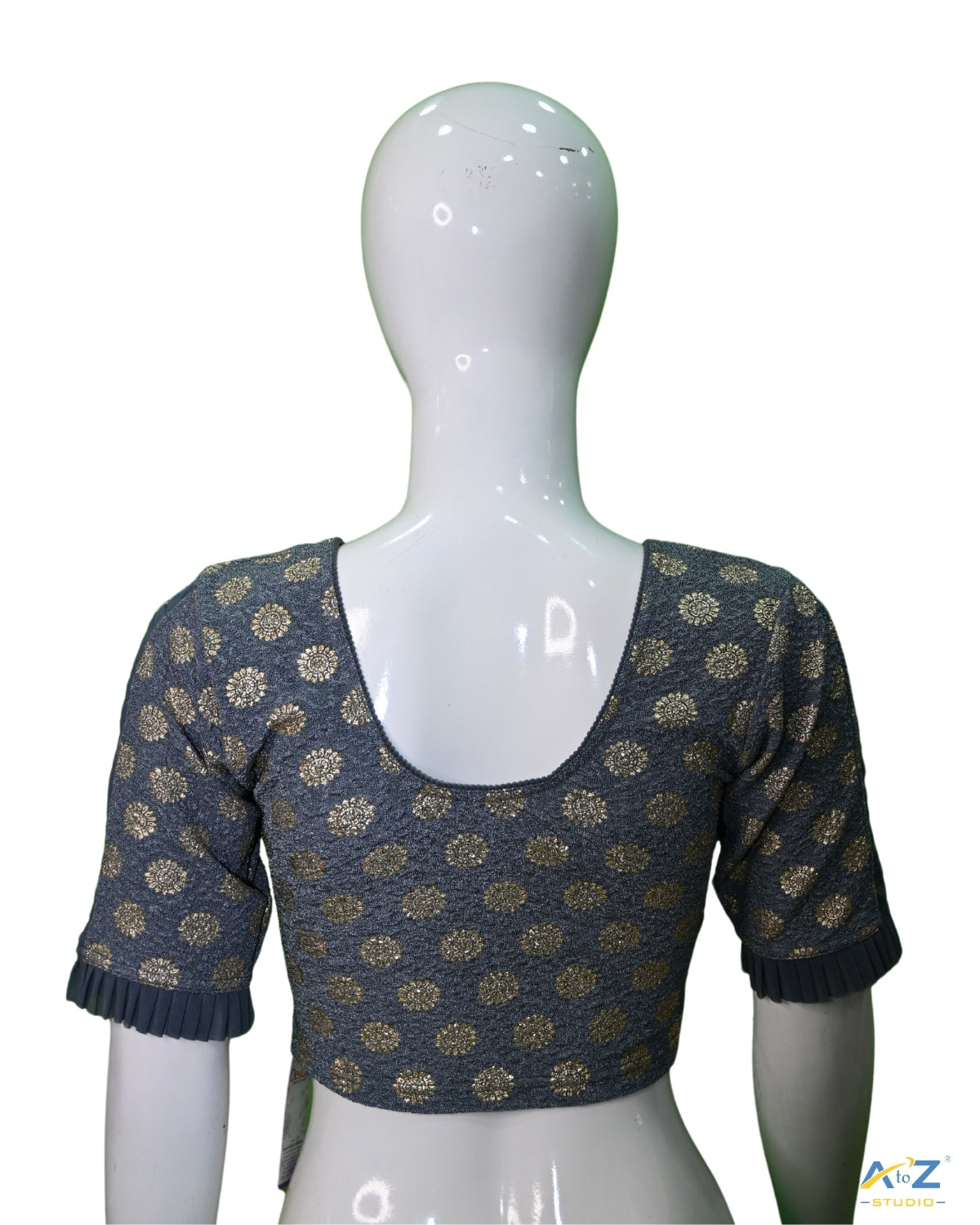 Grey Crush Blouse with Golden Sunflower