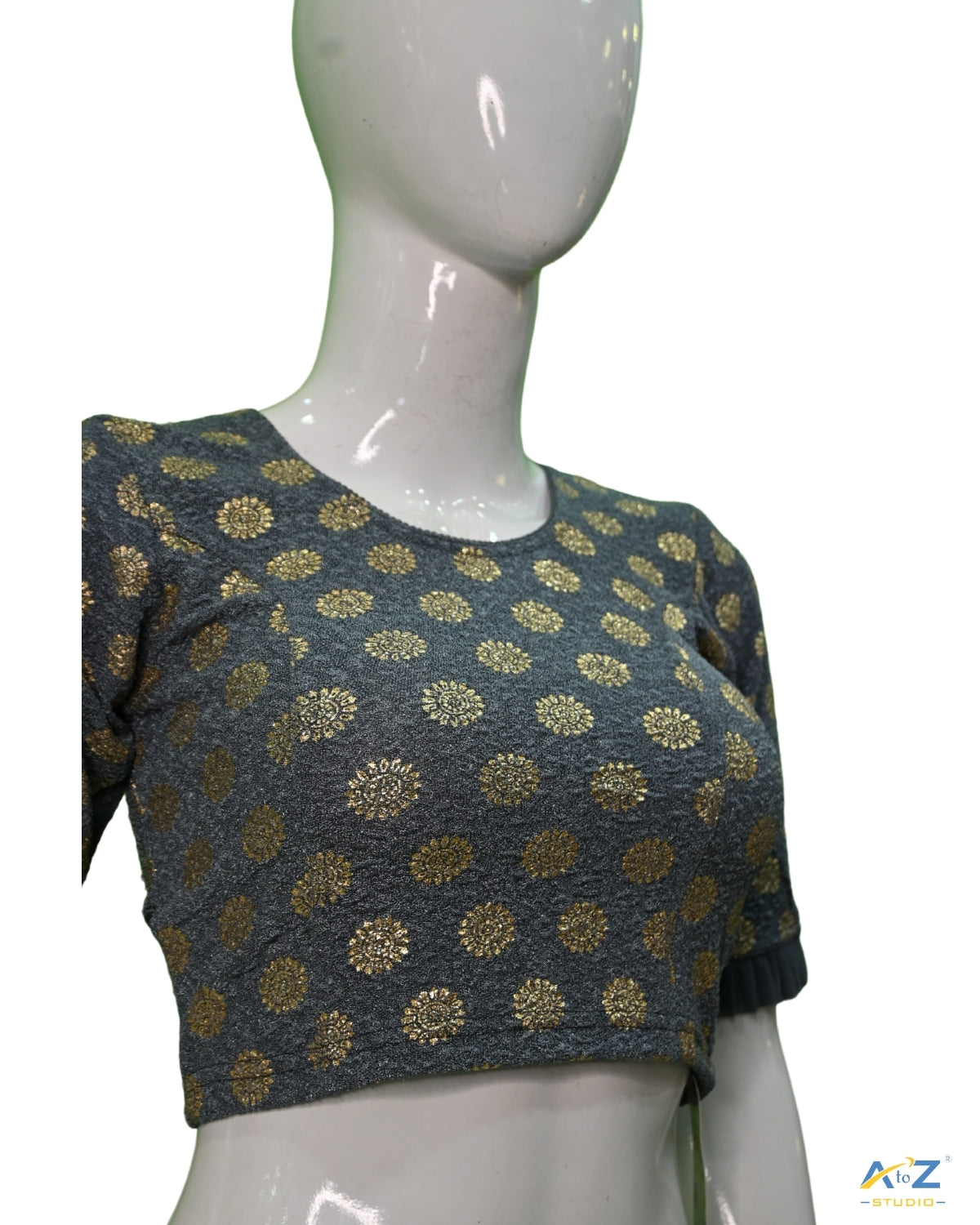 Grey Crush Blouse with Golden Sunflower