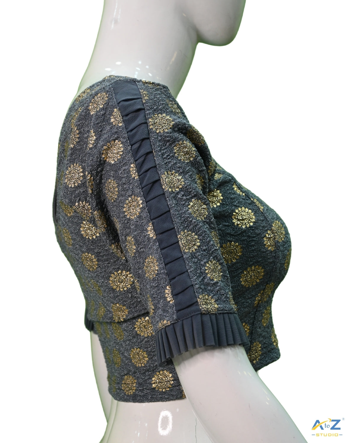 Grey Crush Blouse with Golden Sunflower