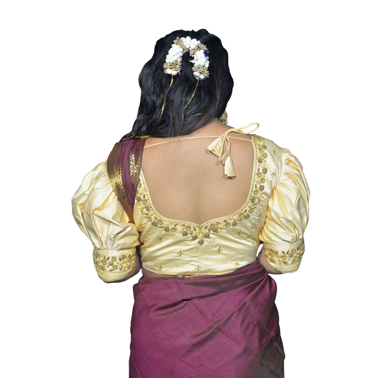 Ivory Blouse with Gold Motifs, Dual Embroidery Detailing
