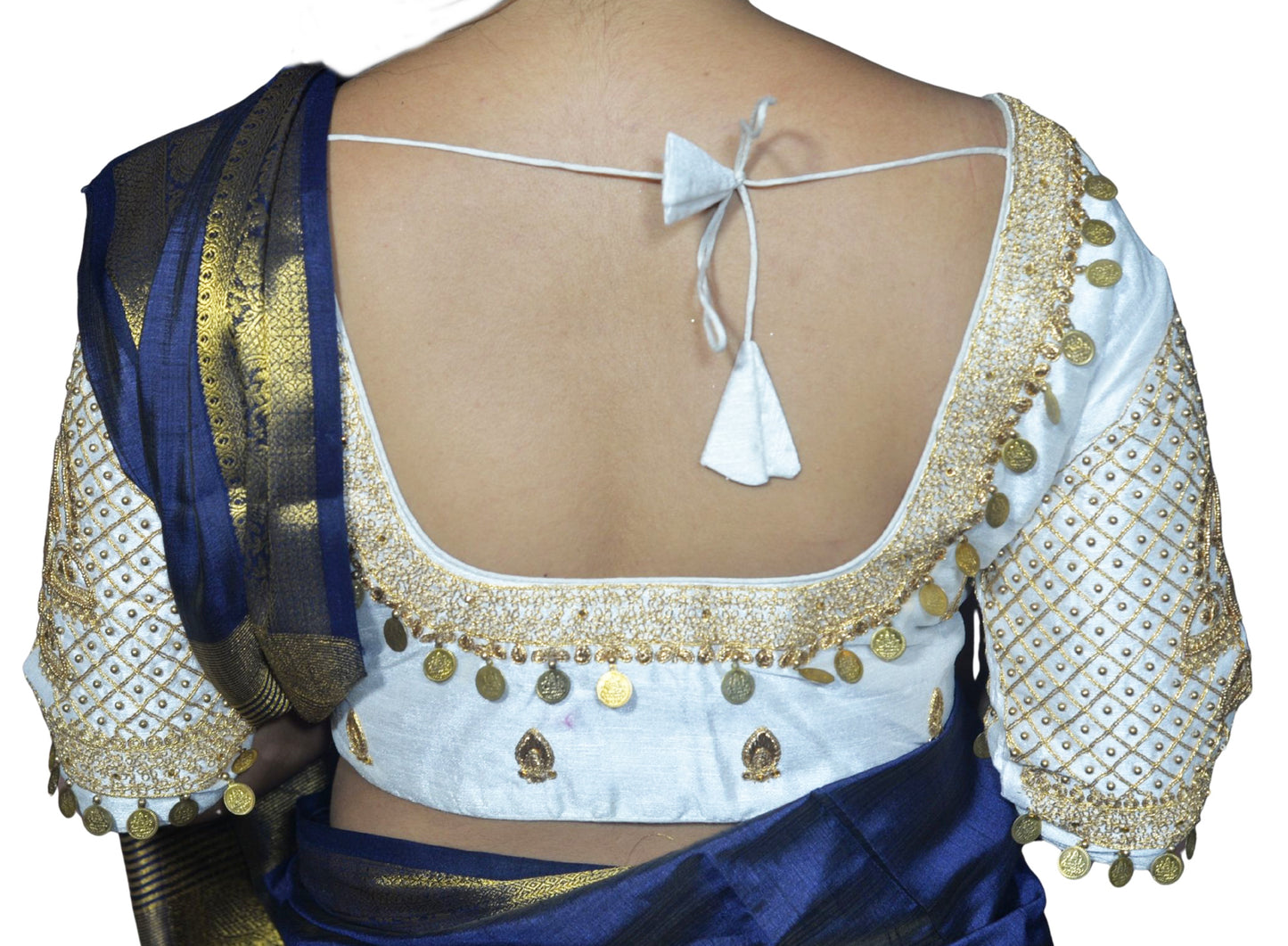 Lakshmi Coin Aari White Blouse