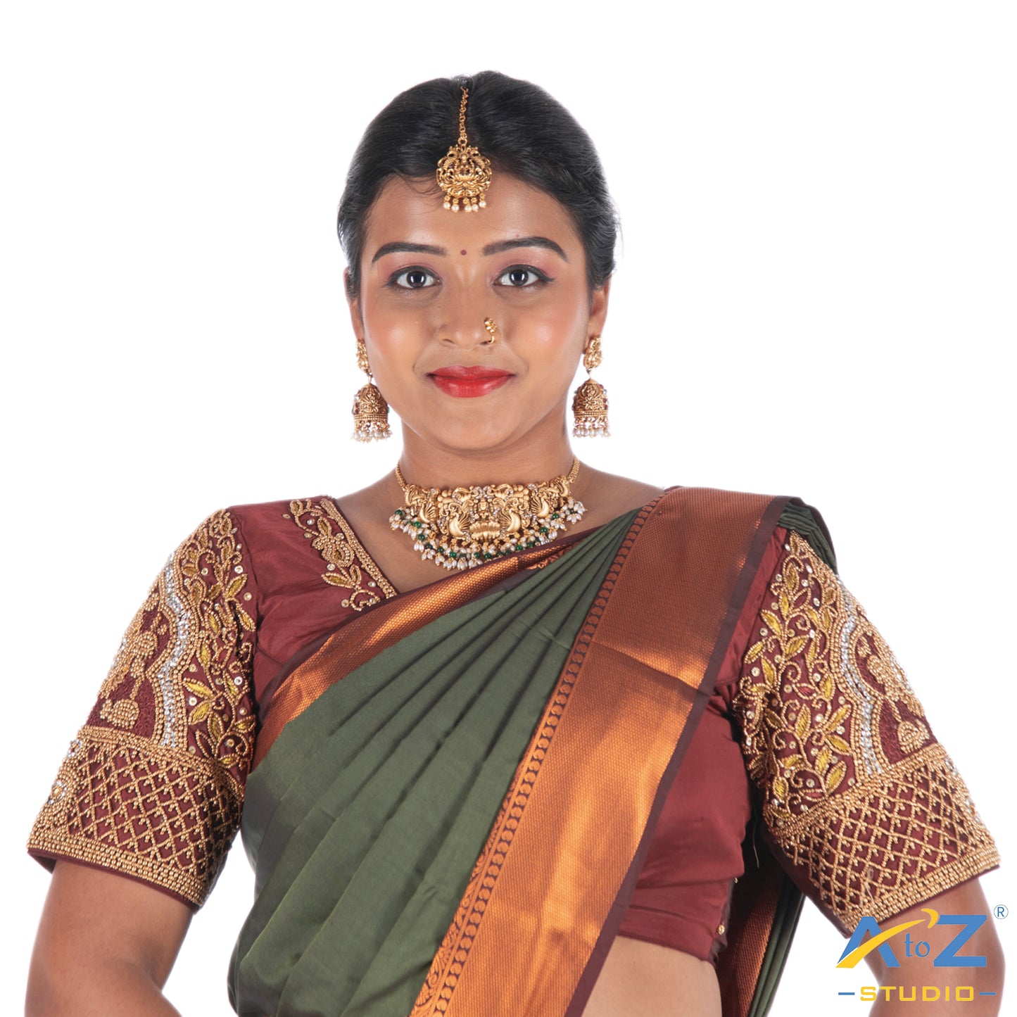 Maroon Silk Cloth Blouse with Drop and jhumka design Design