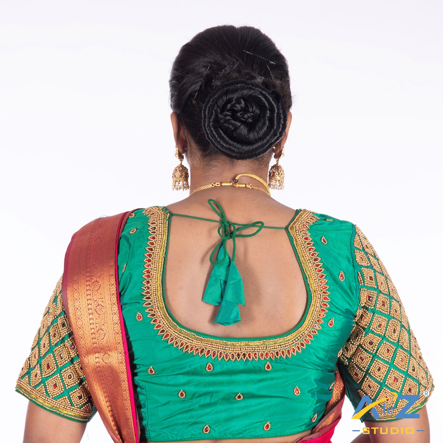 Light Rama Green Silk Cloth Blouse with Kite of chain Design