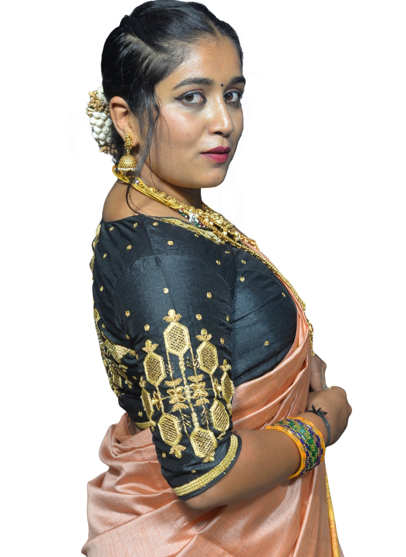 Black Blouse with Floral & Geometric Embroidery