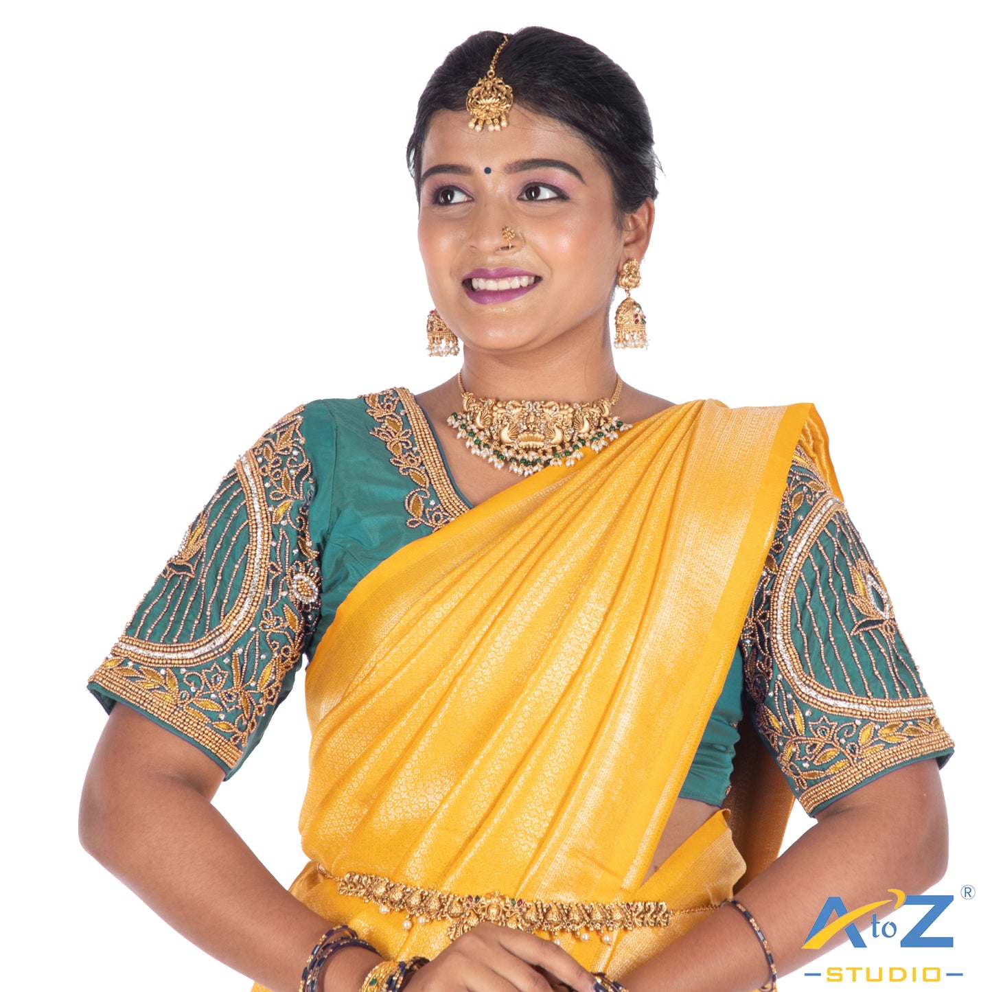 Rama Blue Silk Cloth Blouse with Lotus in circle Design