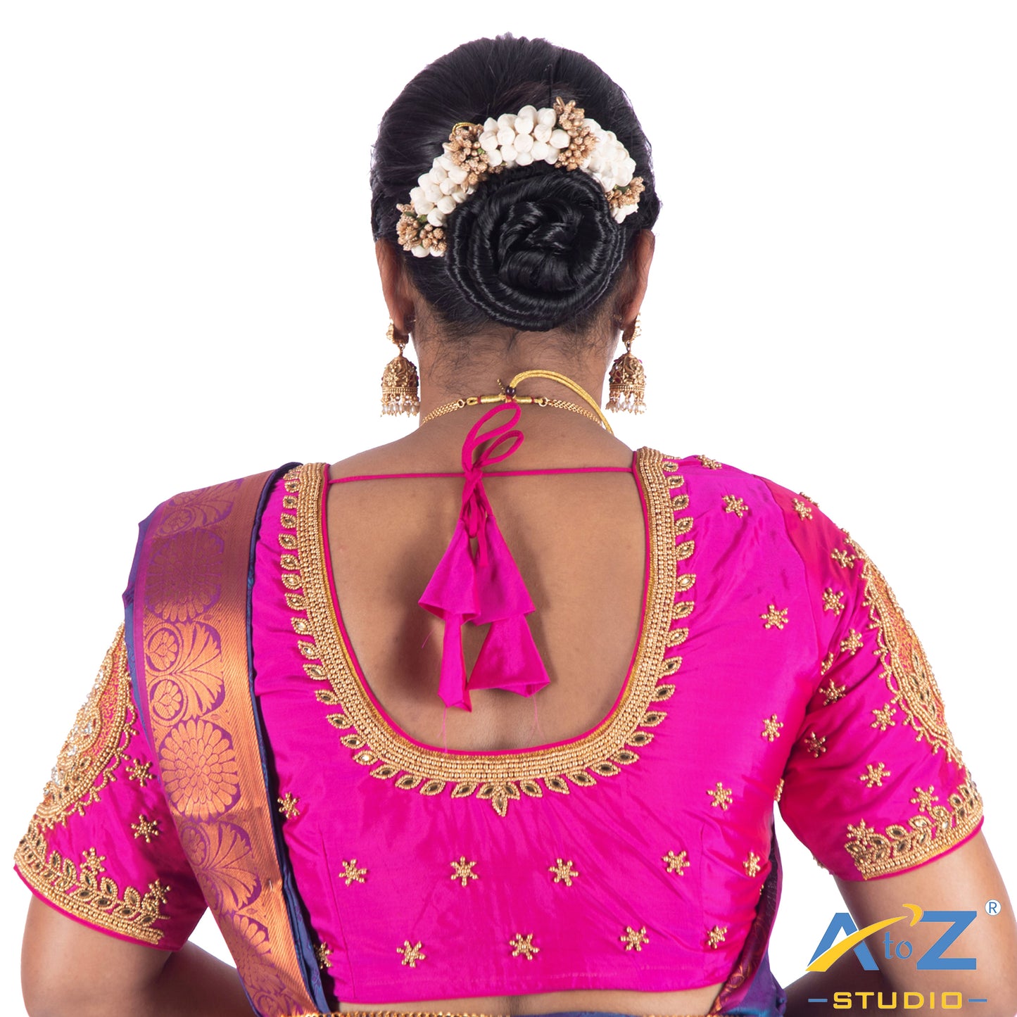 Fuchsia Silk Cloth Blouse with Big peacock in circle Design