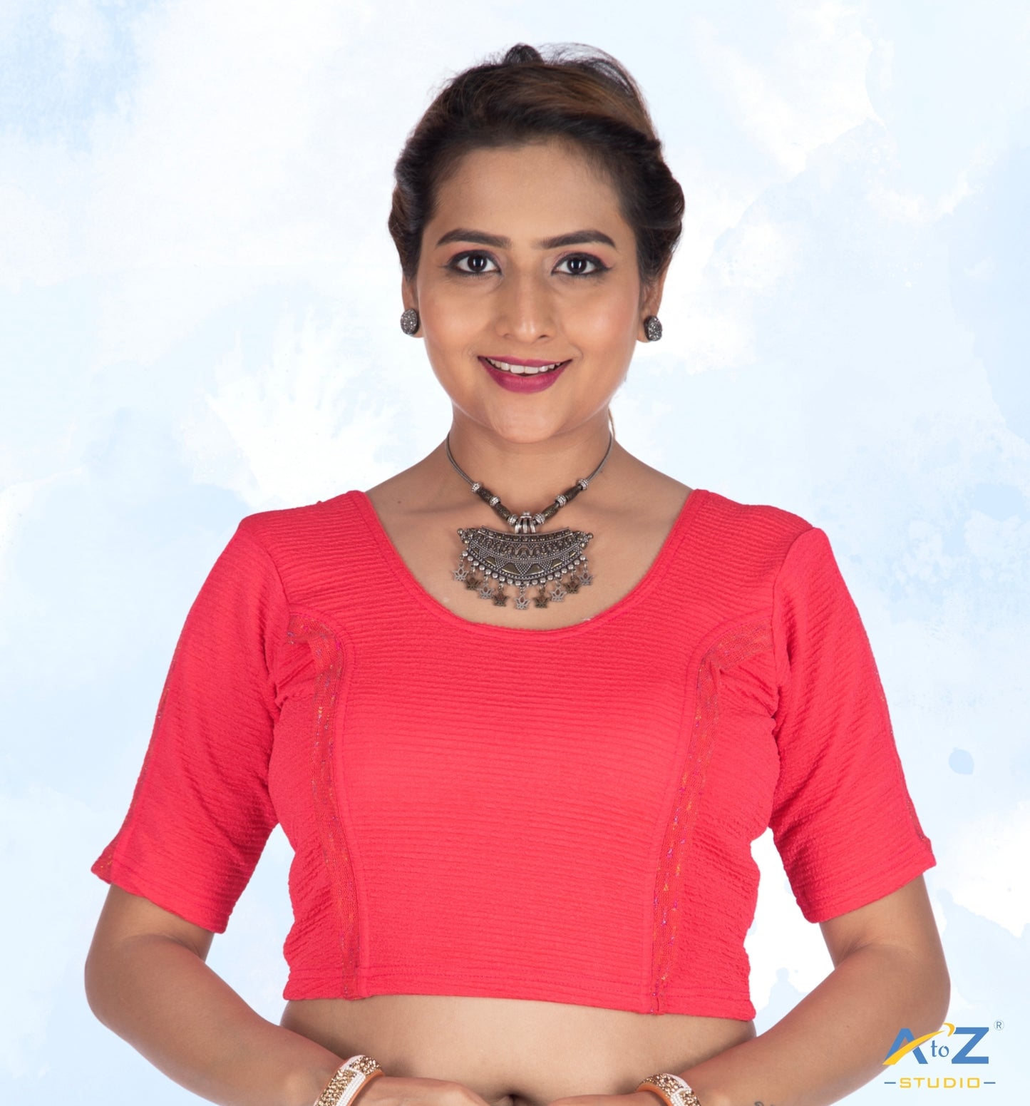 Tomato Crush Blouse with Tissue Lines