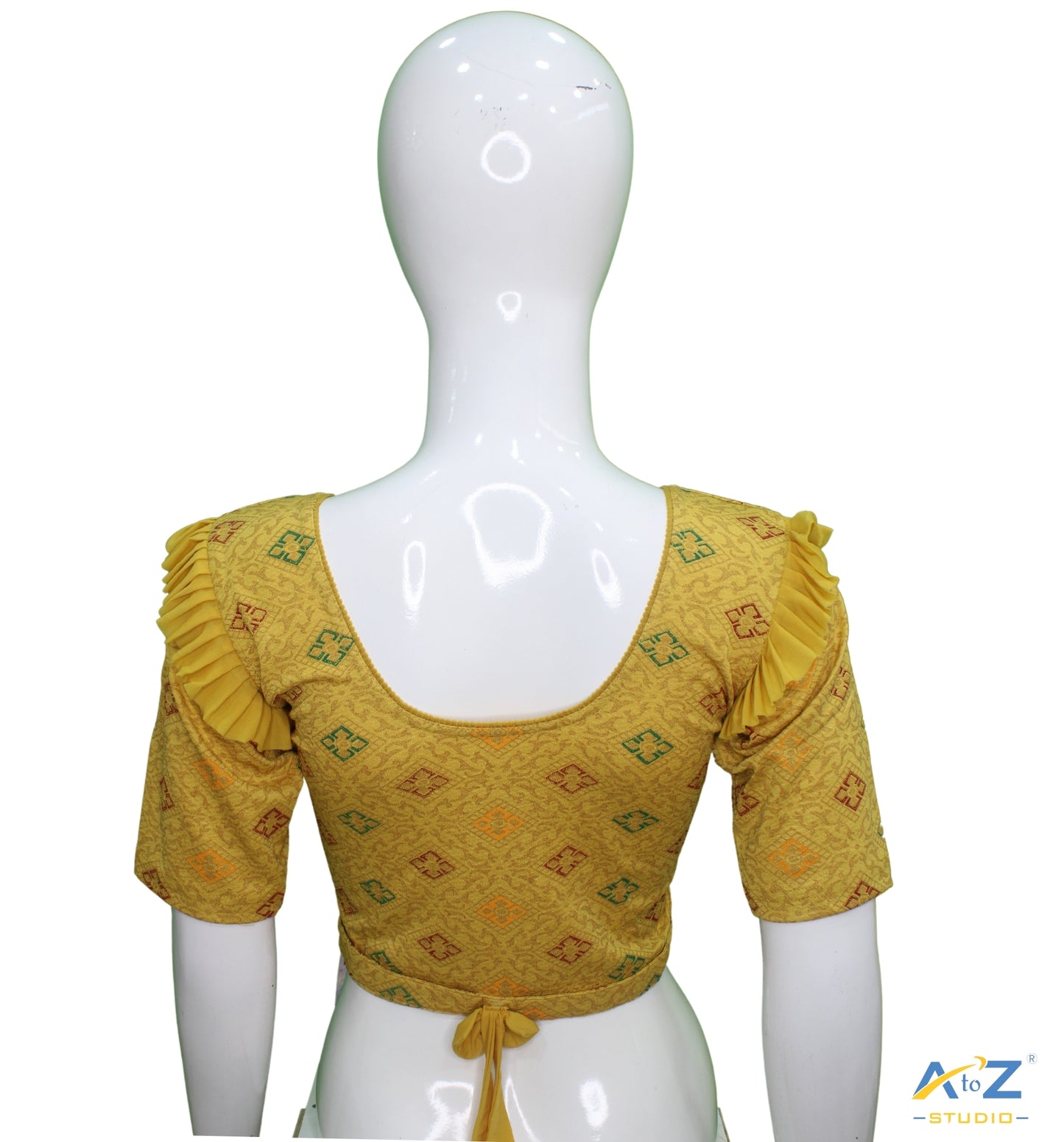 Golden Yellow Crush Blouse with Kite Print