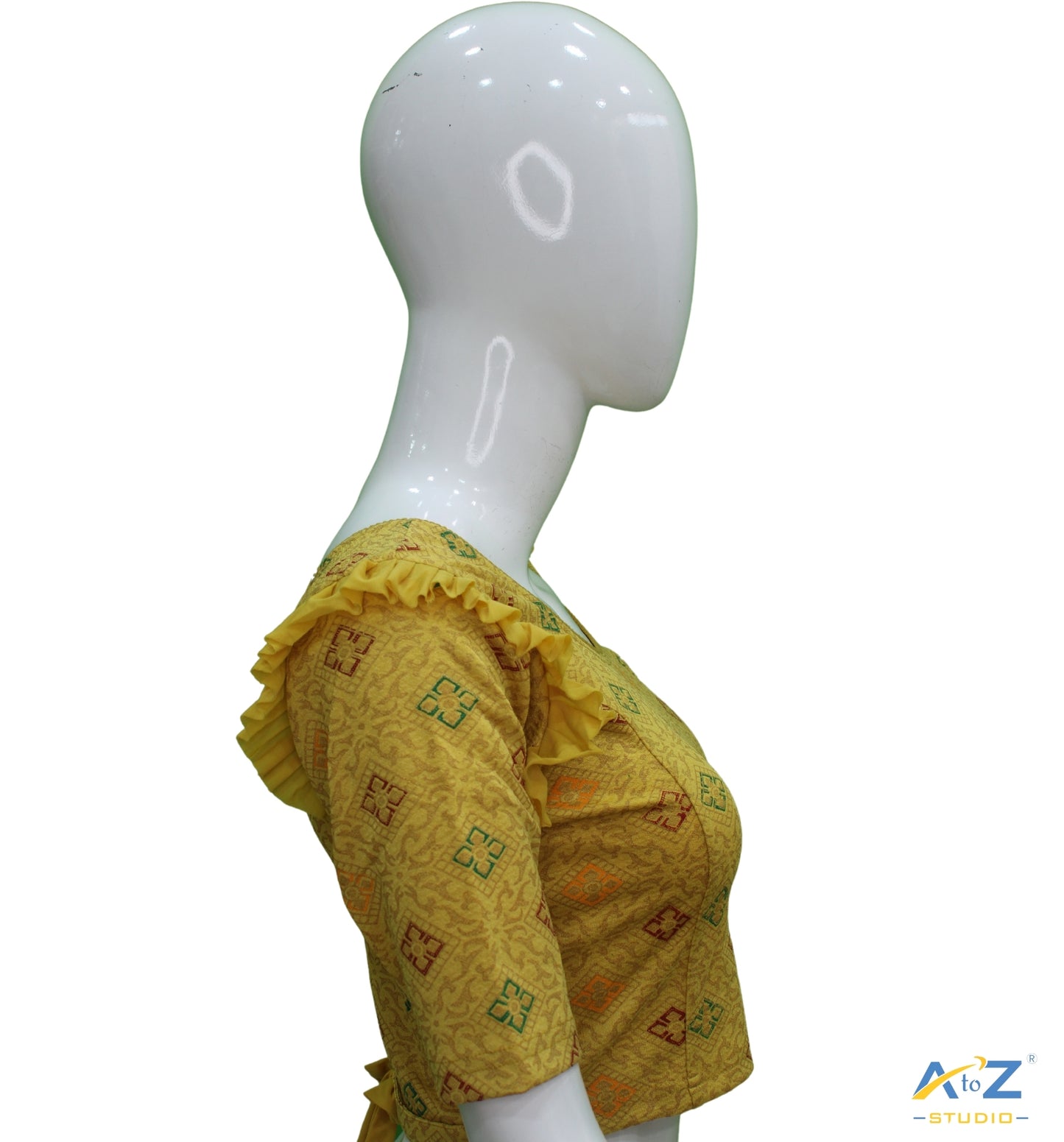 Golden Yellow Crush Blouse with Kite Print