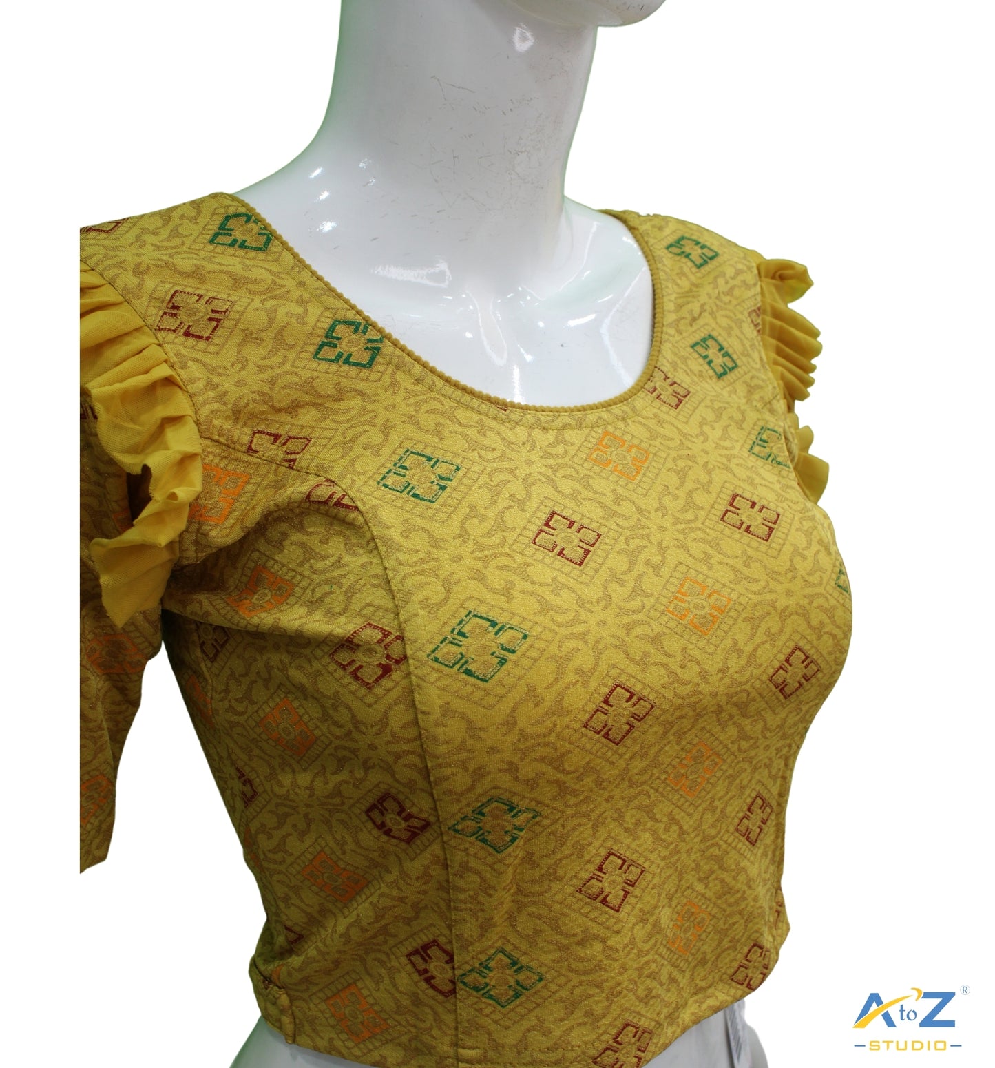 Golden Yellow Crush Blouse with Kite Print