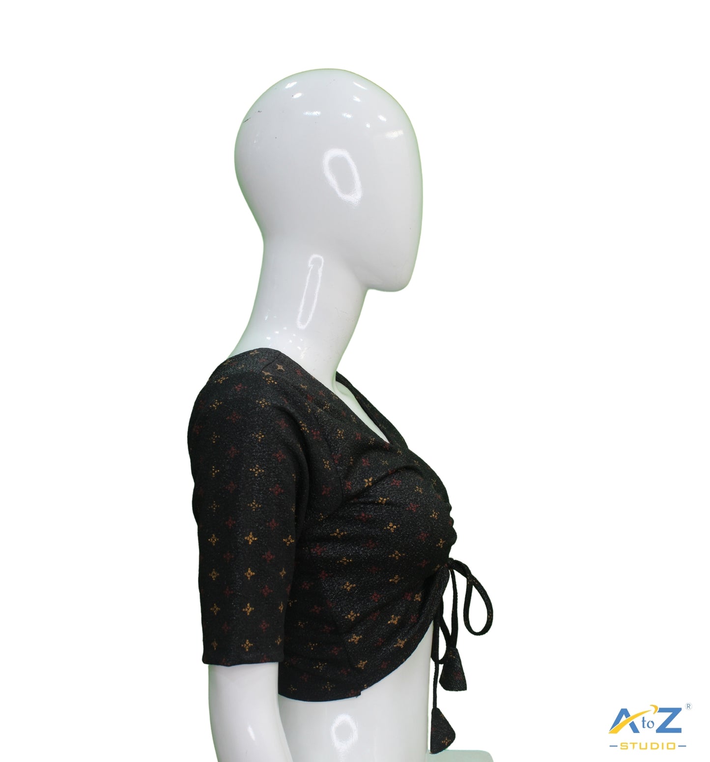 Black Crush Blouse with Foil Print