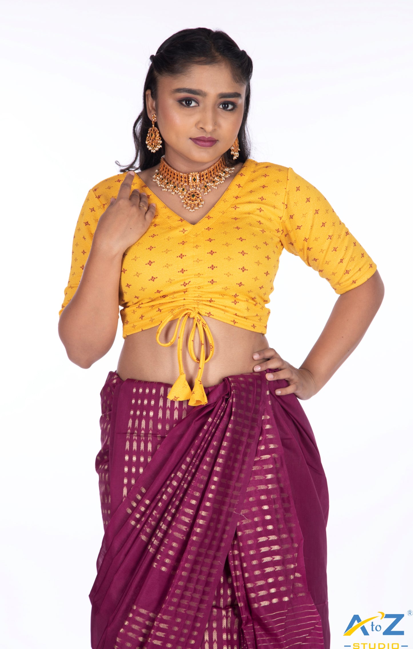Golden Yellow Crush Blouse with Foil Print
