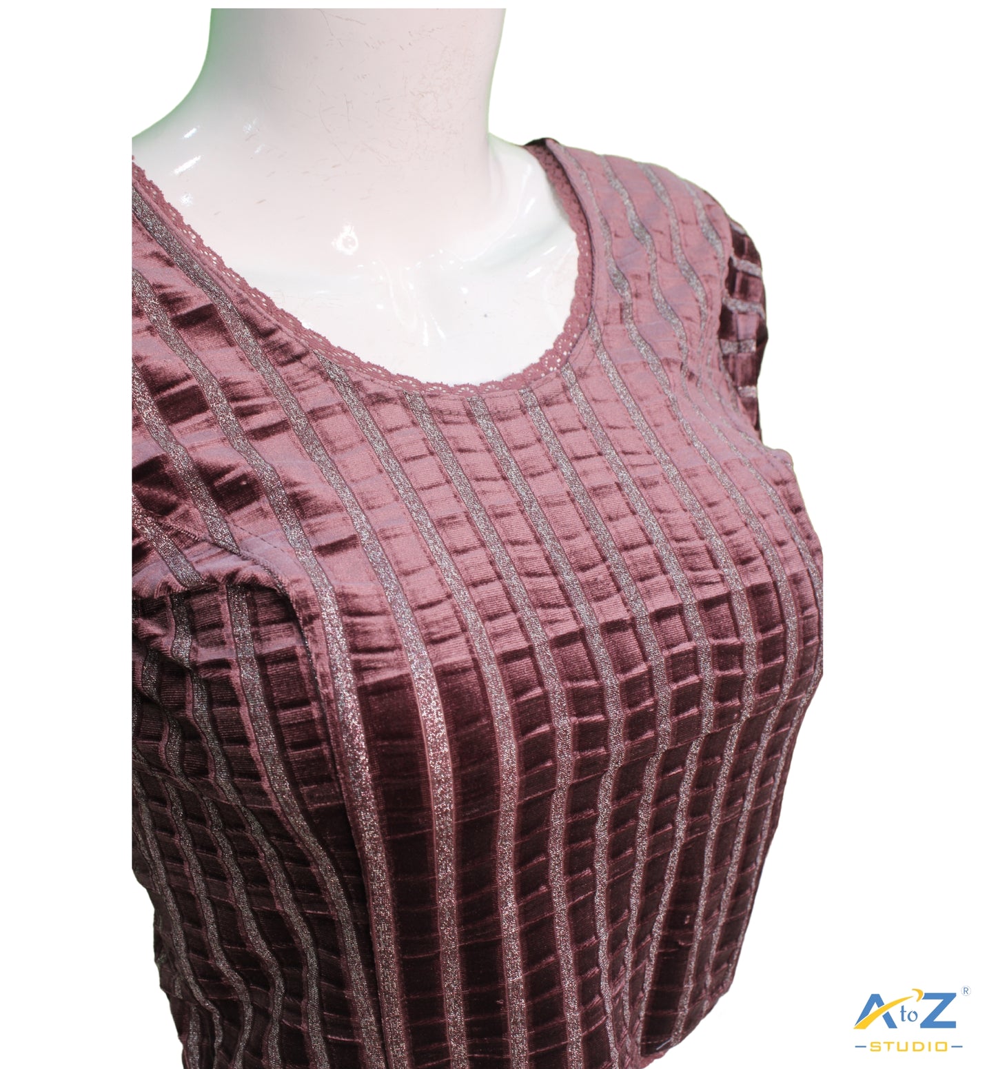 Dusty Rose Velvet Blouse with Silver Shimmer