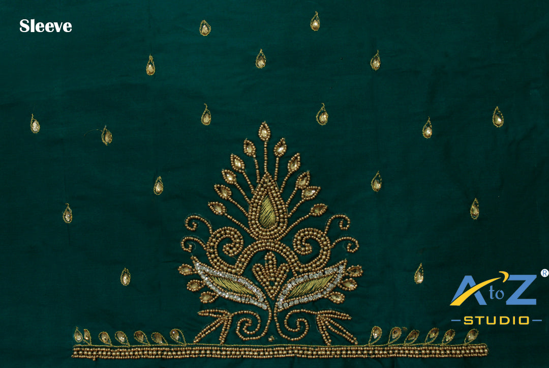 Teal Silk Blouse Piece With Aari Work