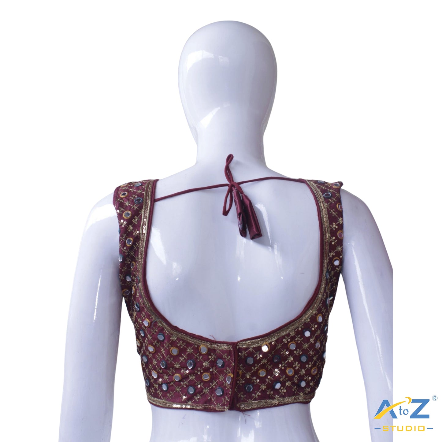 Hand-Embroidered maroon blouse with sequin & Mirror work.