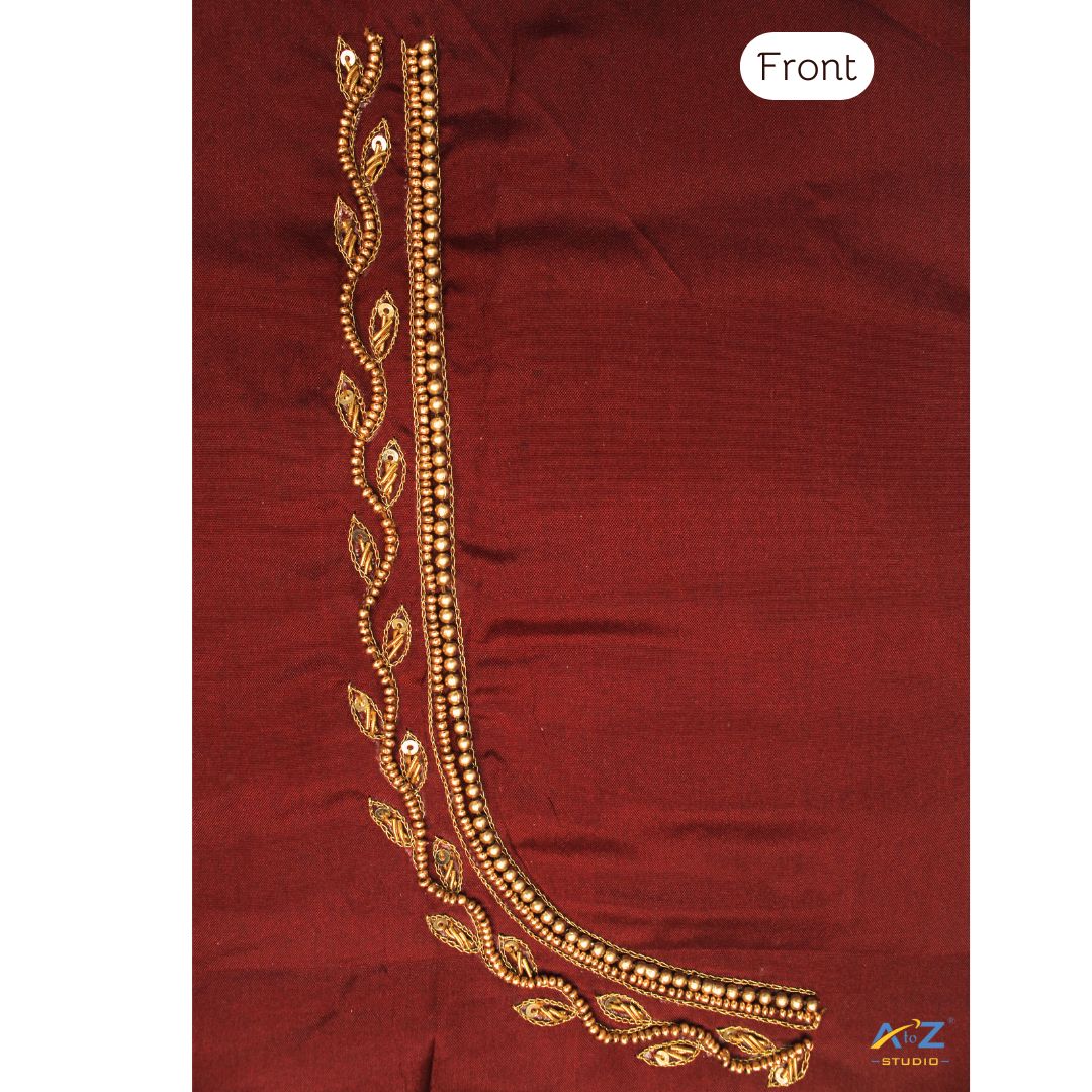 Brick Silk Blouse Piece With Aari Work