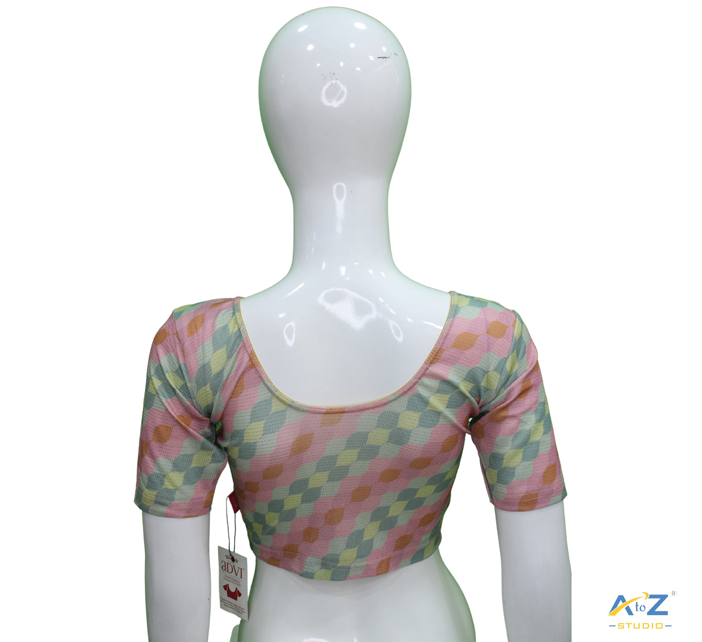 Onion Nylon Lycra Cross Check Multi Print Blouse