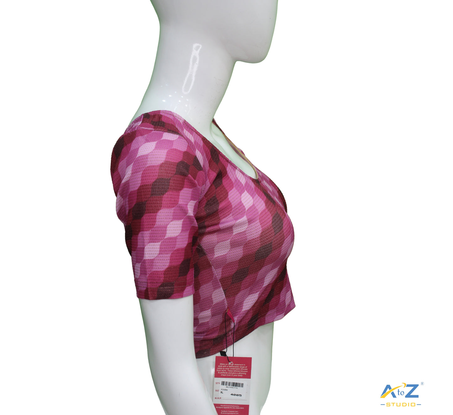 Wine Nylon Lycra Cross Check Multi Print Blouse