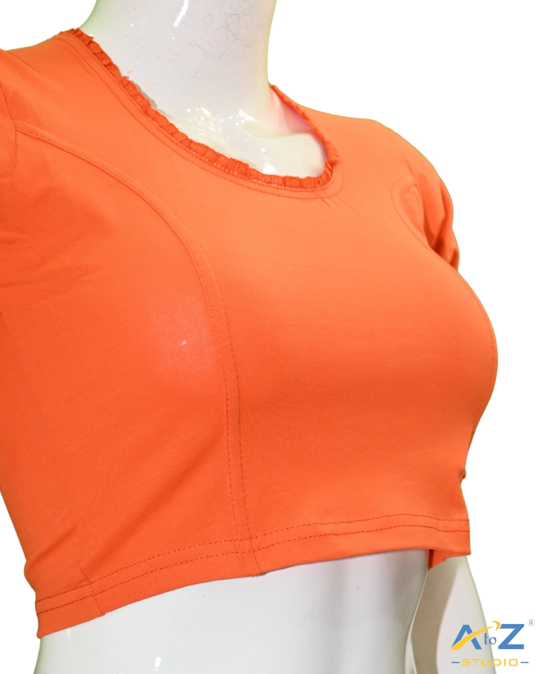 Orange Cotton Lycra Blouse with Netted Flower Design