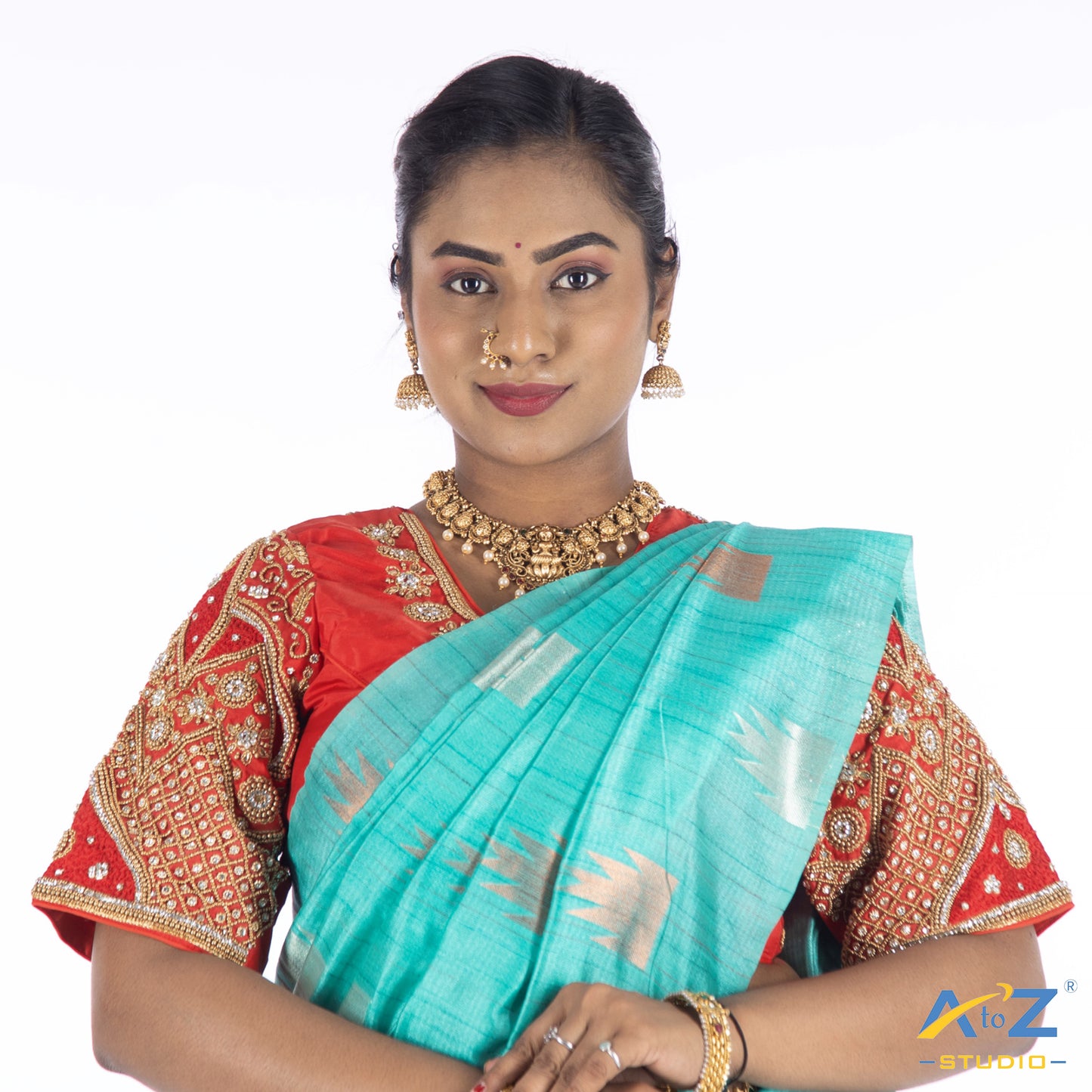 Red Silk cloth Blouse with Chain and kundan design Design