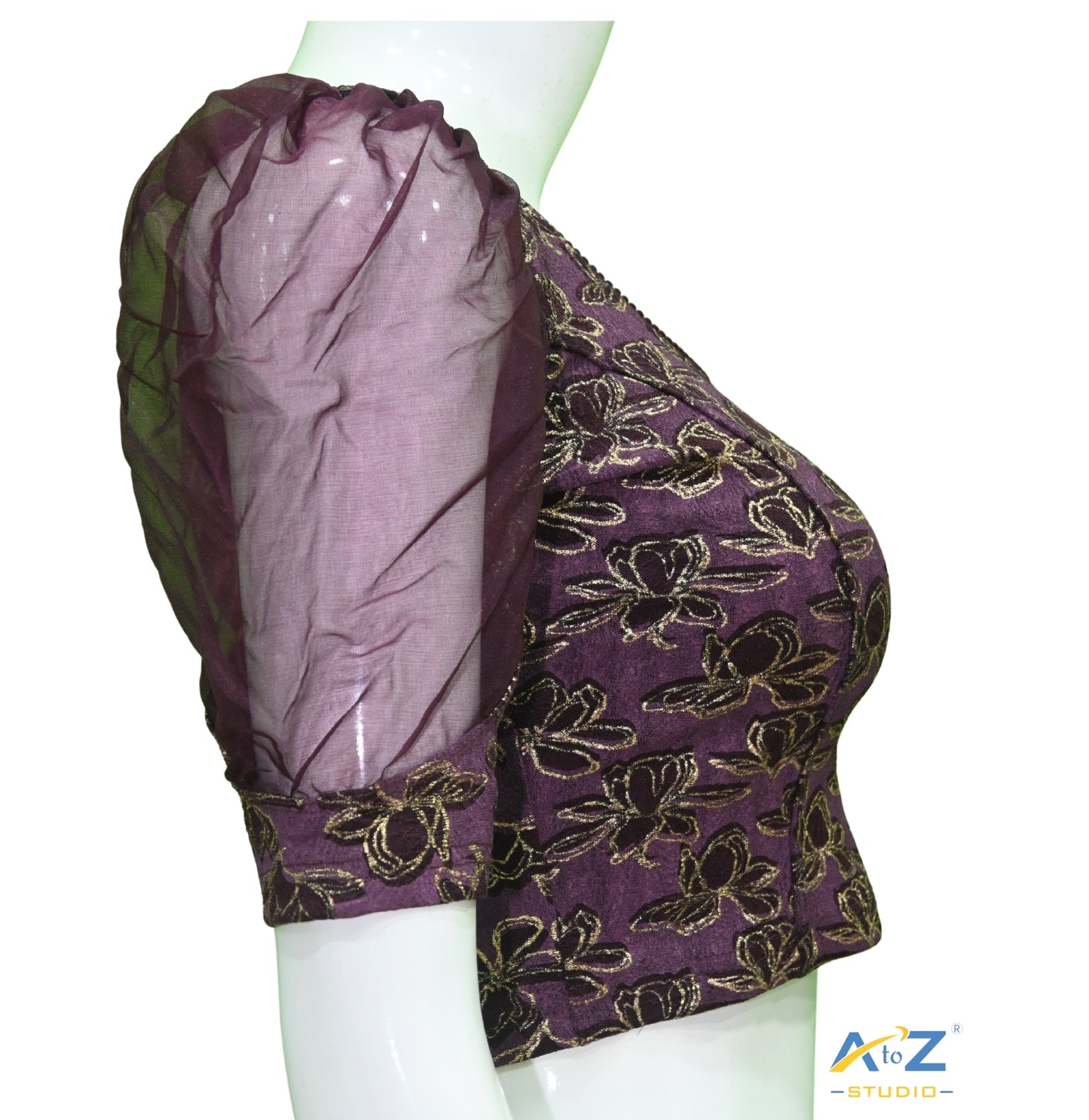 Wine Cotton Lycra Lotus Print Blouse