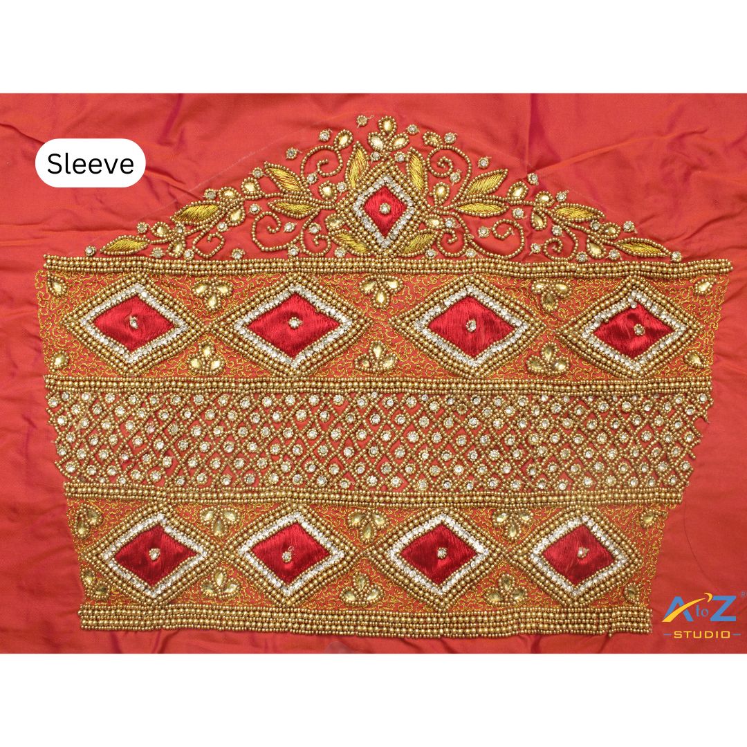Tomato Silk Blouse Piece With Aari Work