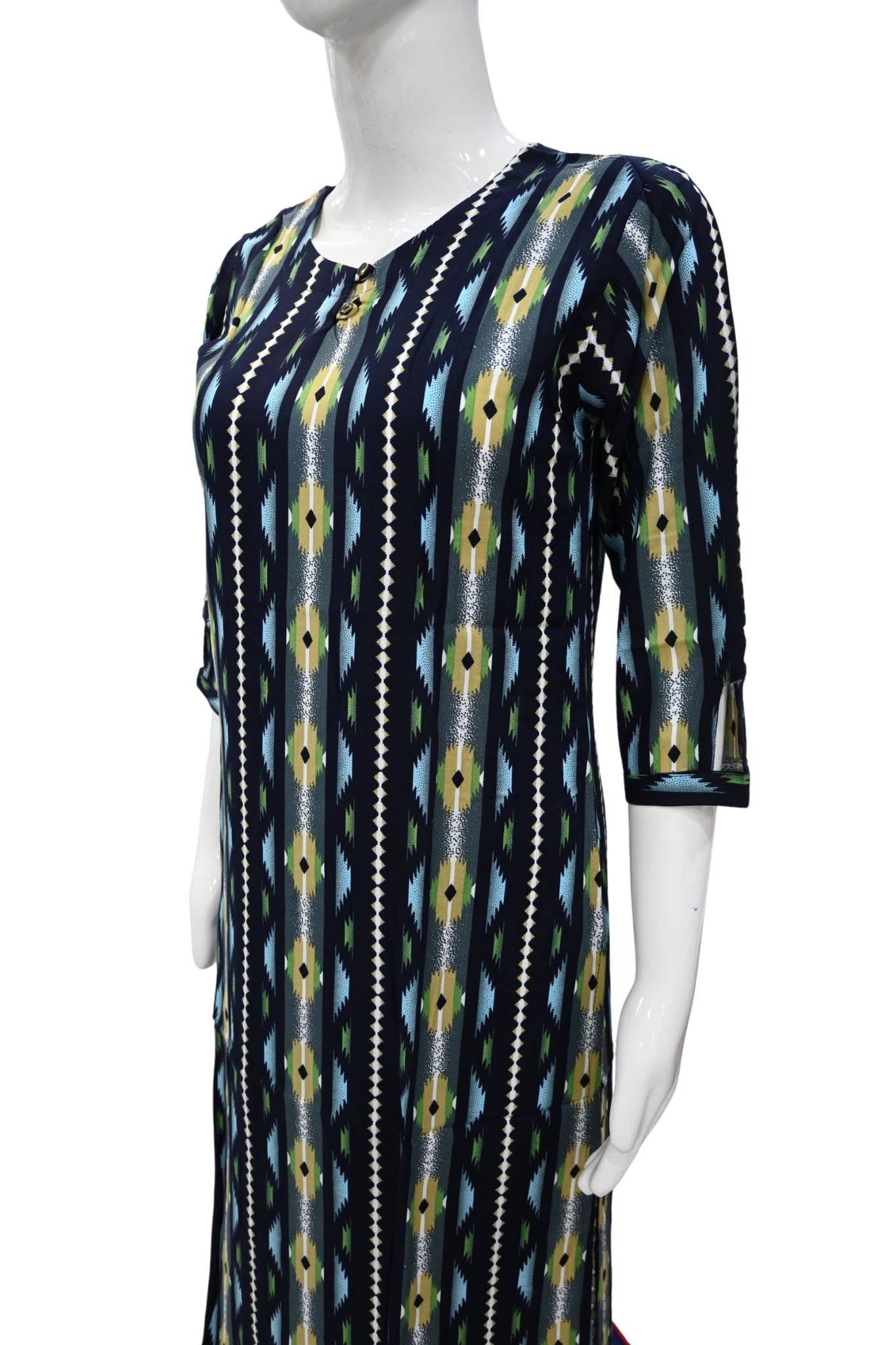 Contemporary Multi Black Kurti with Diamond and Triangle Prints