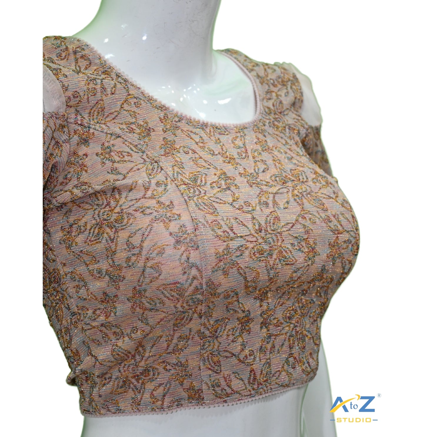 Rose Pink Metallic Lycra Metallic Jacquard Blouse