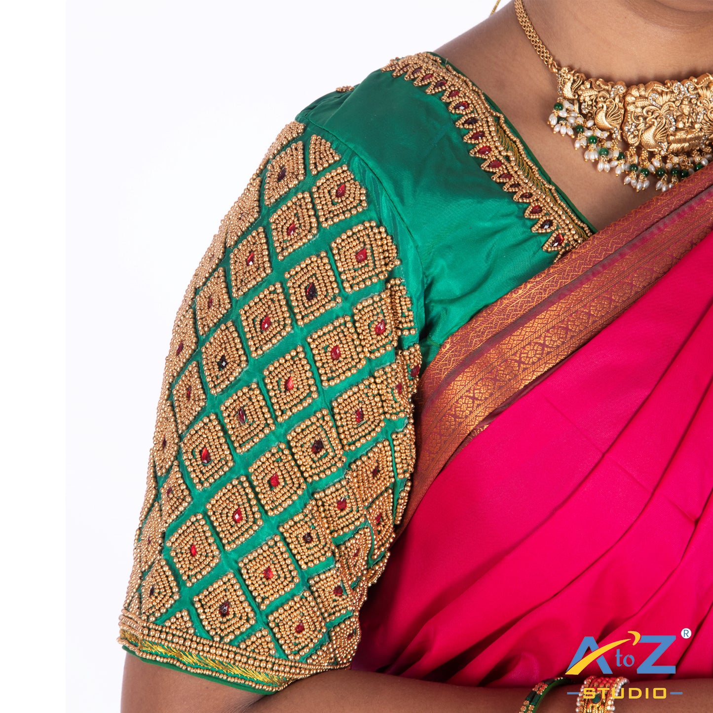 Light Rama Green Silk Cloth Blouse with Kite of chain Design