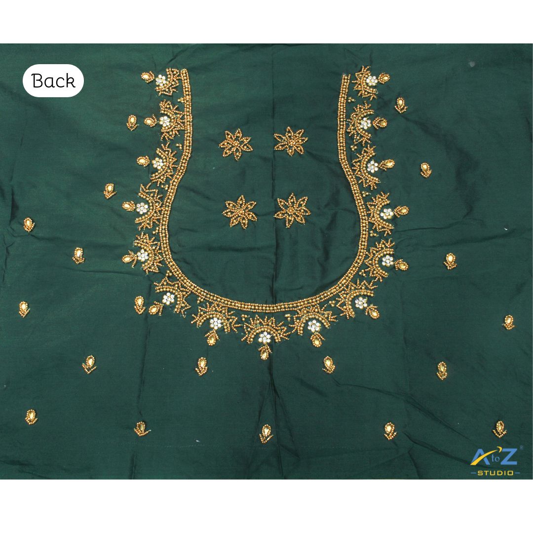 Bottle Green Silk Blouse Piece With Aari Work
