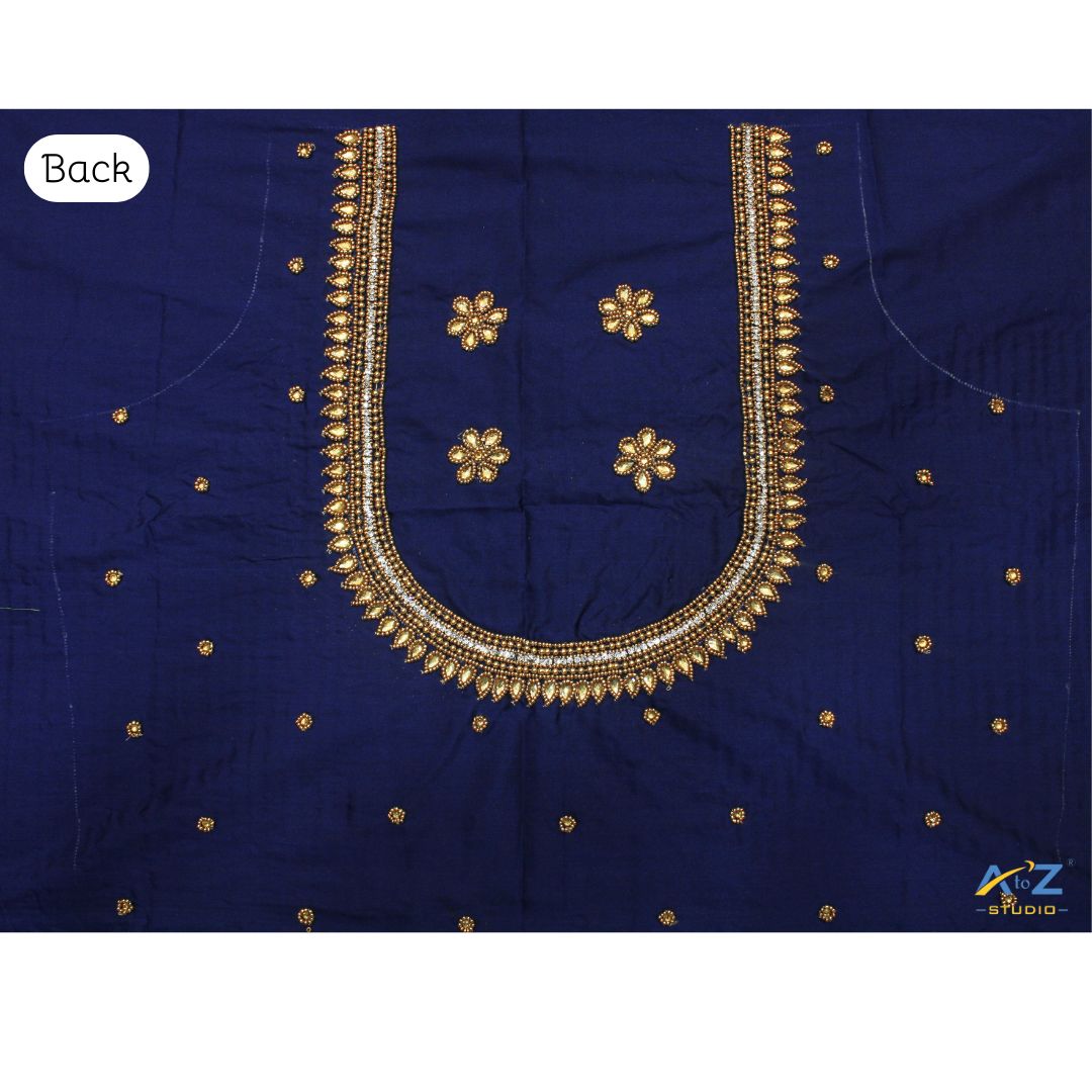 Dark Navy Silk Blouse Piece With Aari Work