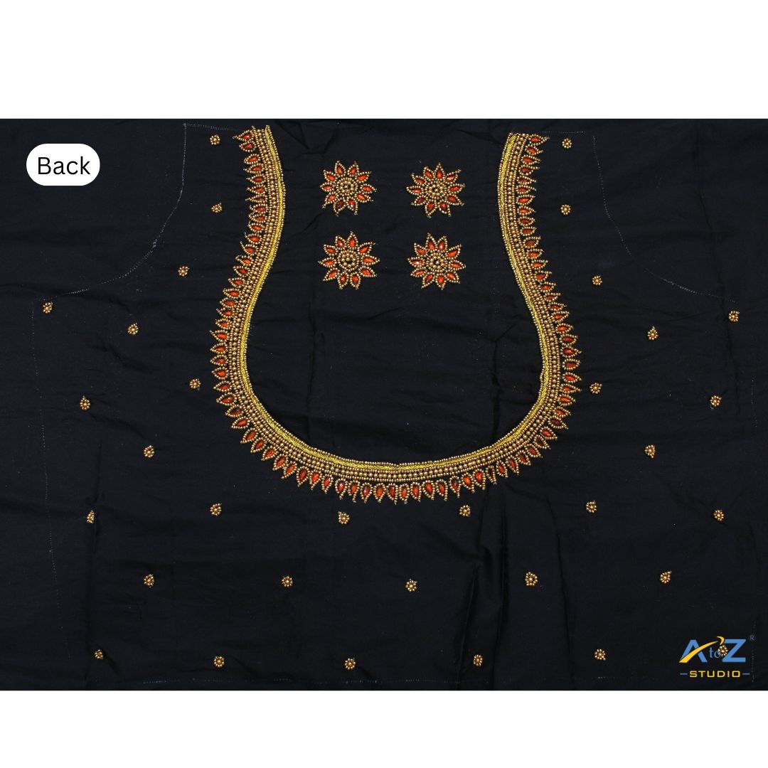 Black Silk Blouse Piece With Aari Work
