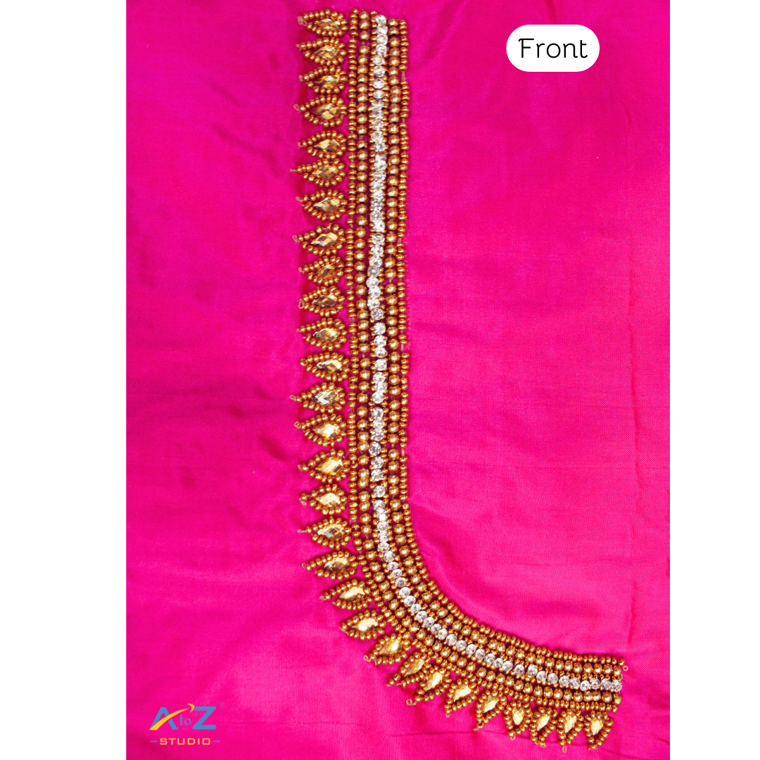 V Pink Silk Blouse Piece With Aari Work