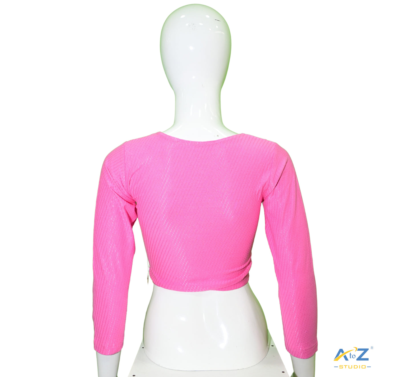 Pink Cotton Lycra Blouse with Shiny Cross Lines