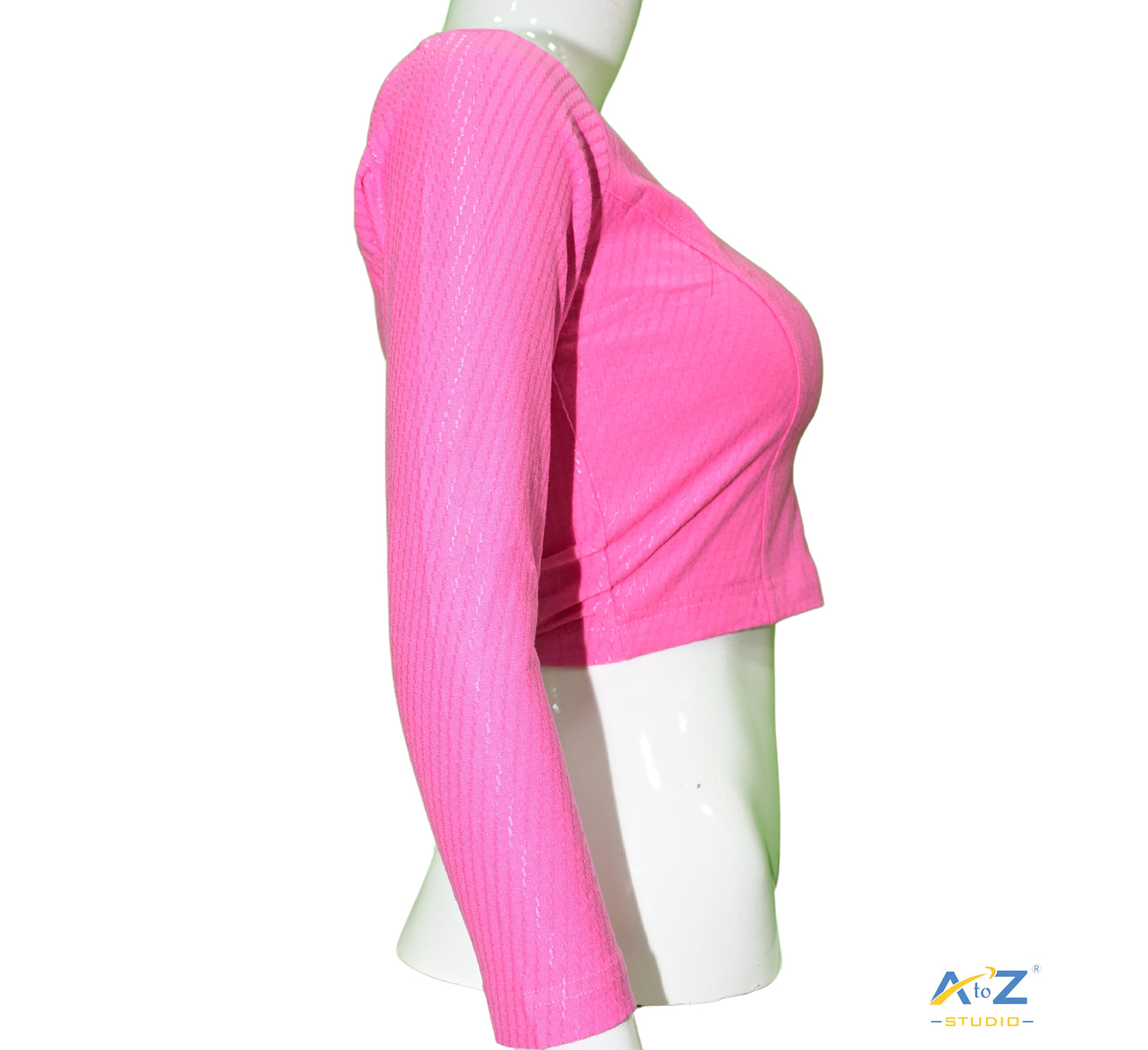 Pink Cotton Lycra Blouse with Shiny Cross Lines