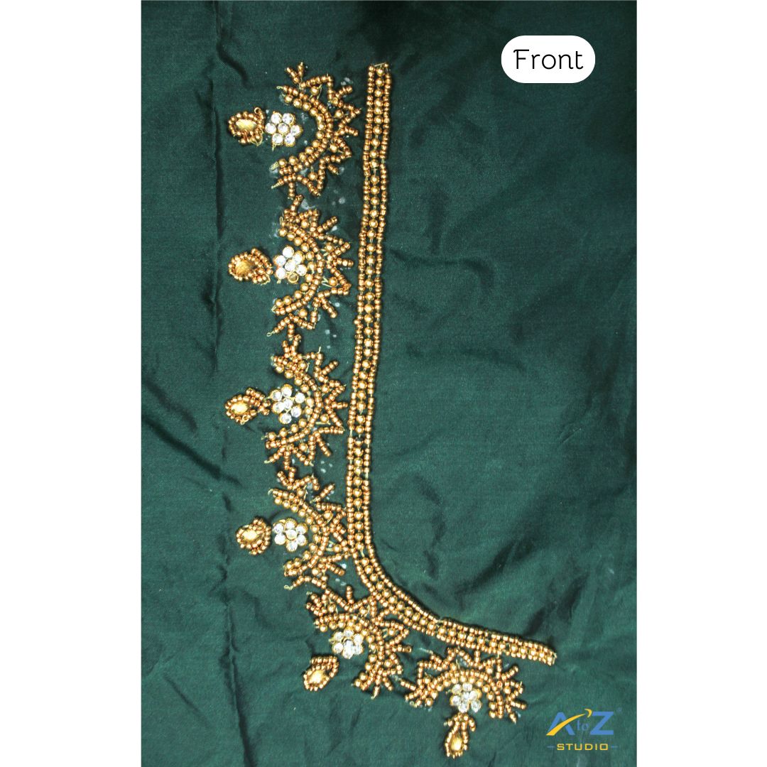 Bottle Green Silk Blouse Piece With Aari Work