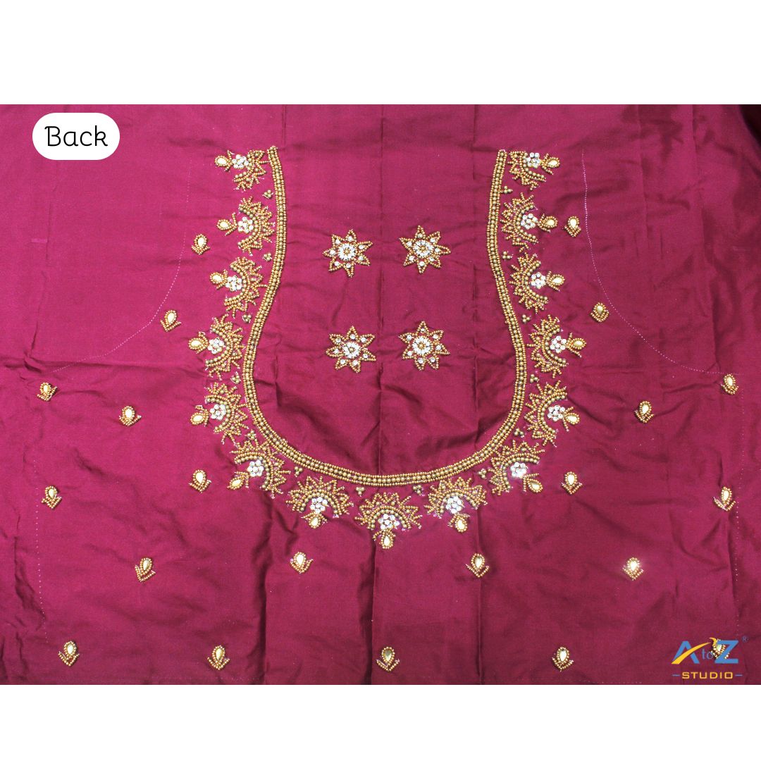 Light Wine Silk Blouse Piece With Aari Work