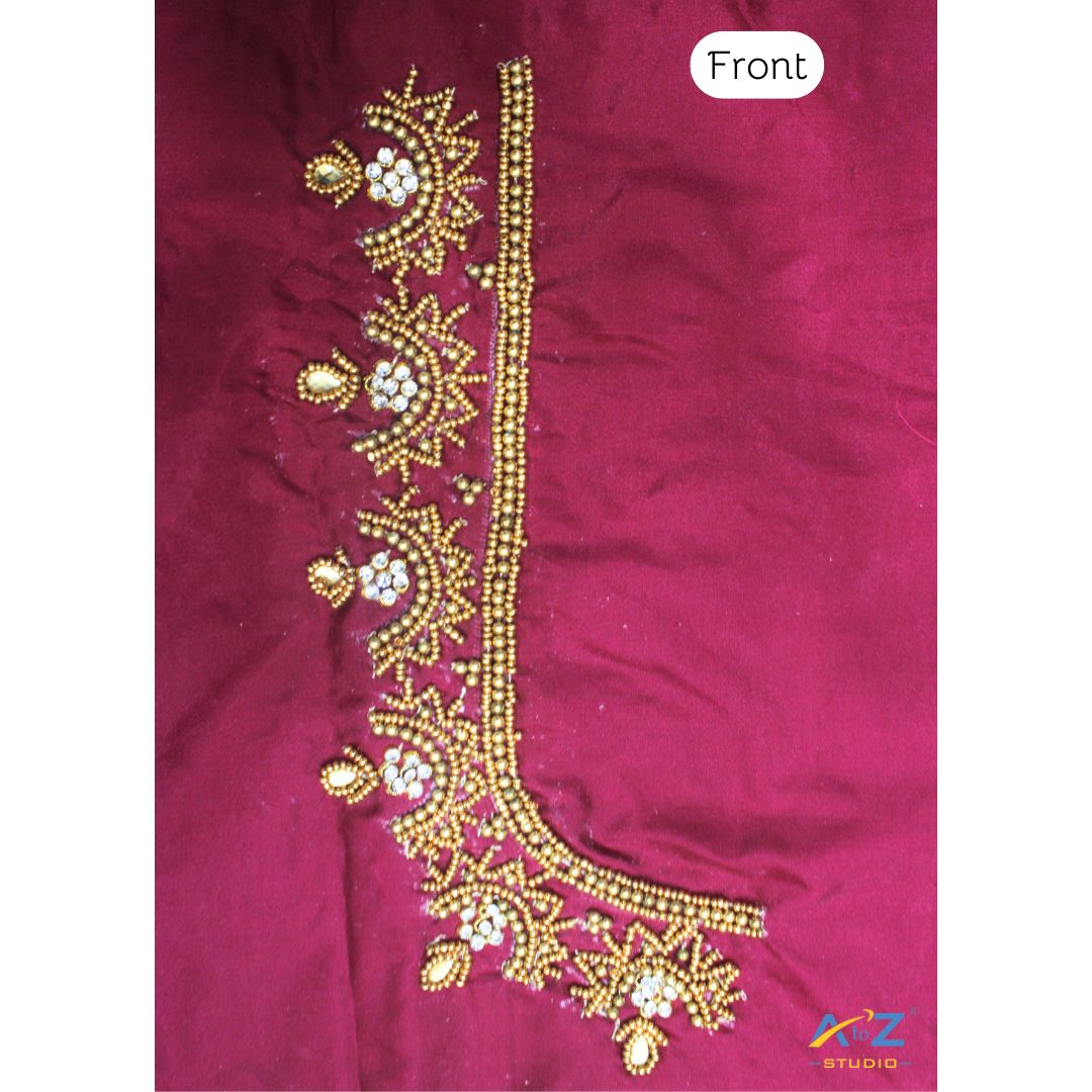 Light Wine Silk Blouse Piece With Aari Work