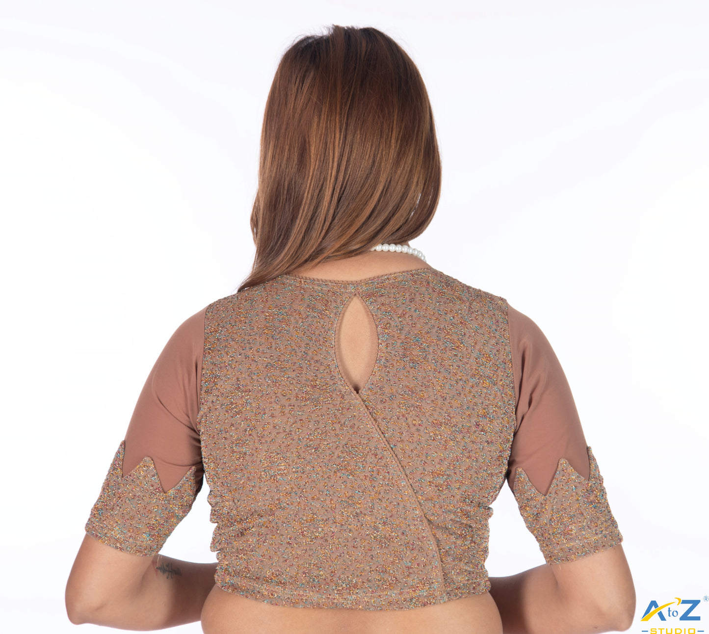 Dark Chiku Tissue Lycra Blouse with Multi-Color Jeri Design
