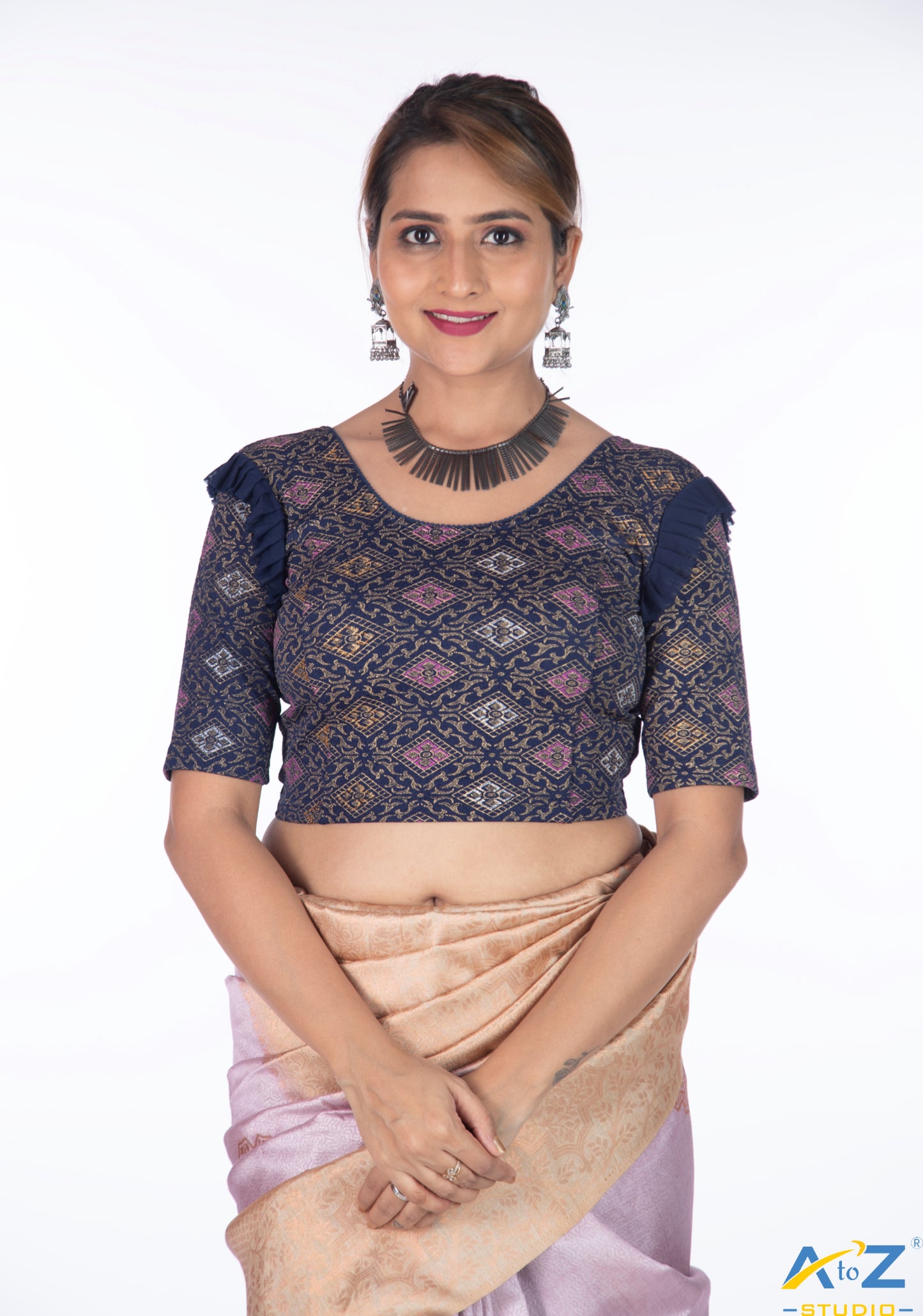 Navy Blue Crush Blouse with Kite Print