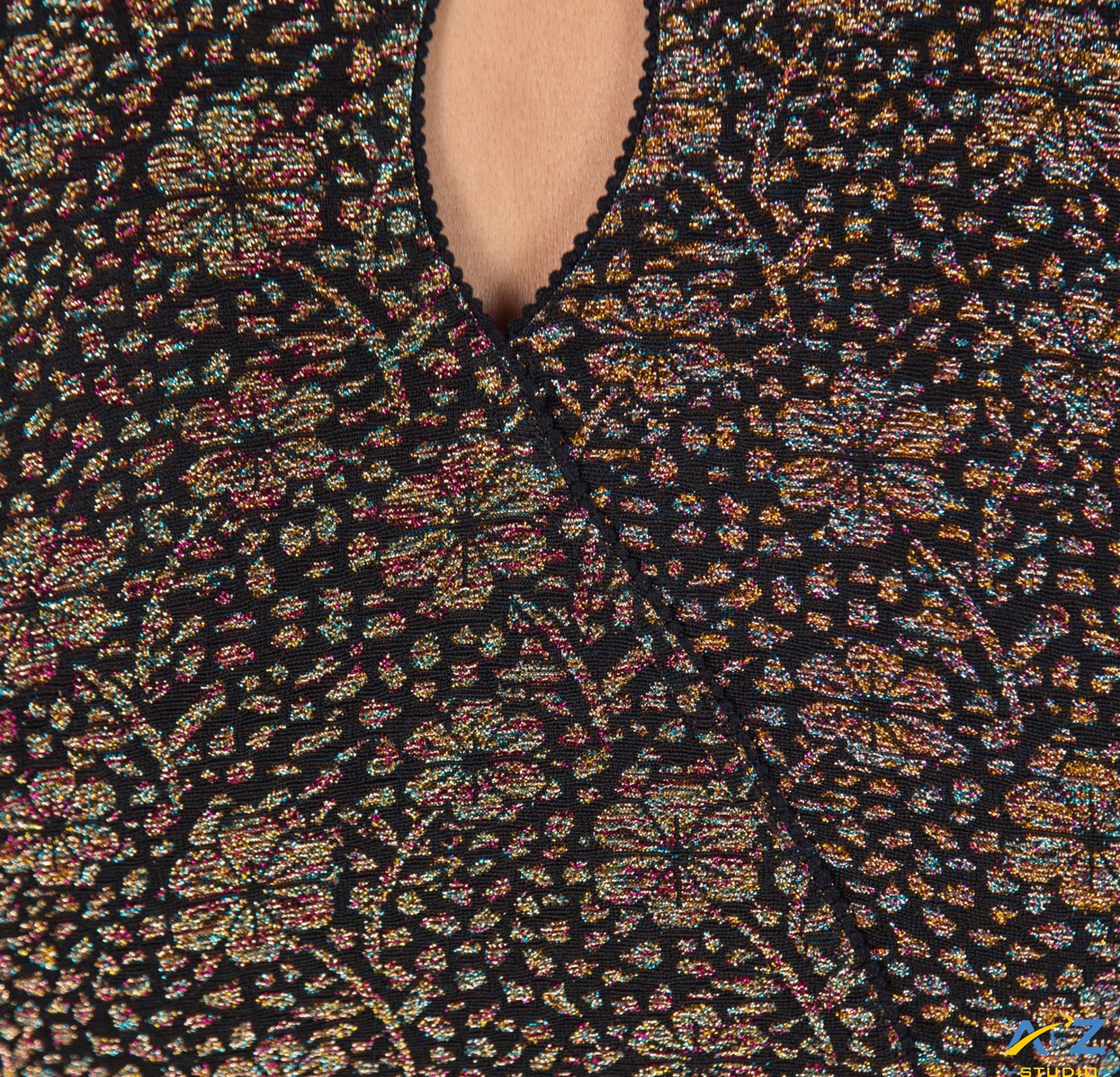 Black Tissue Lycra Blouse with Multi-Color Jeri Design