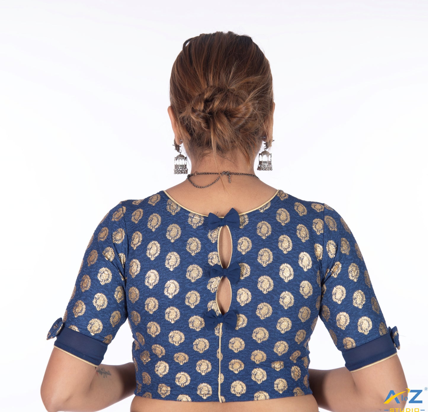 Navy Blue Crush Blouse with Golden Mango Print