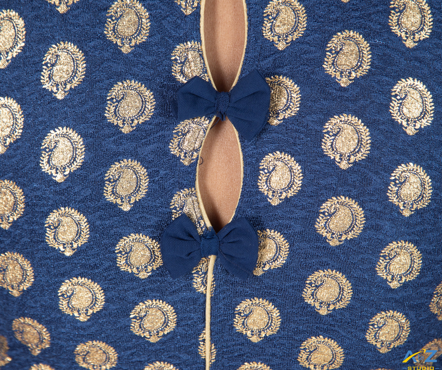 Navy Blue Crush Blouse with Golden Mango Print