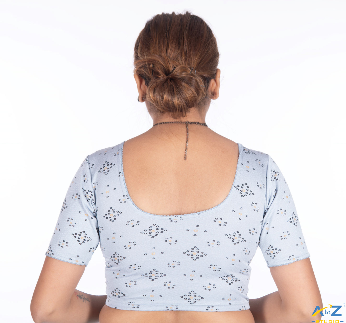 Sky Grey Crush Blouse with Bandhani Print