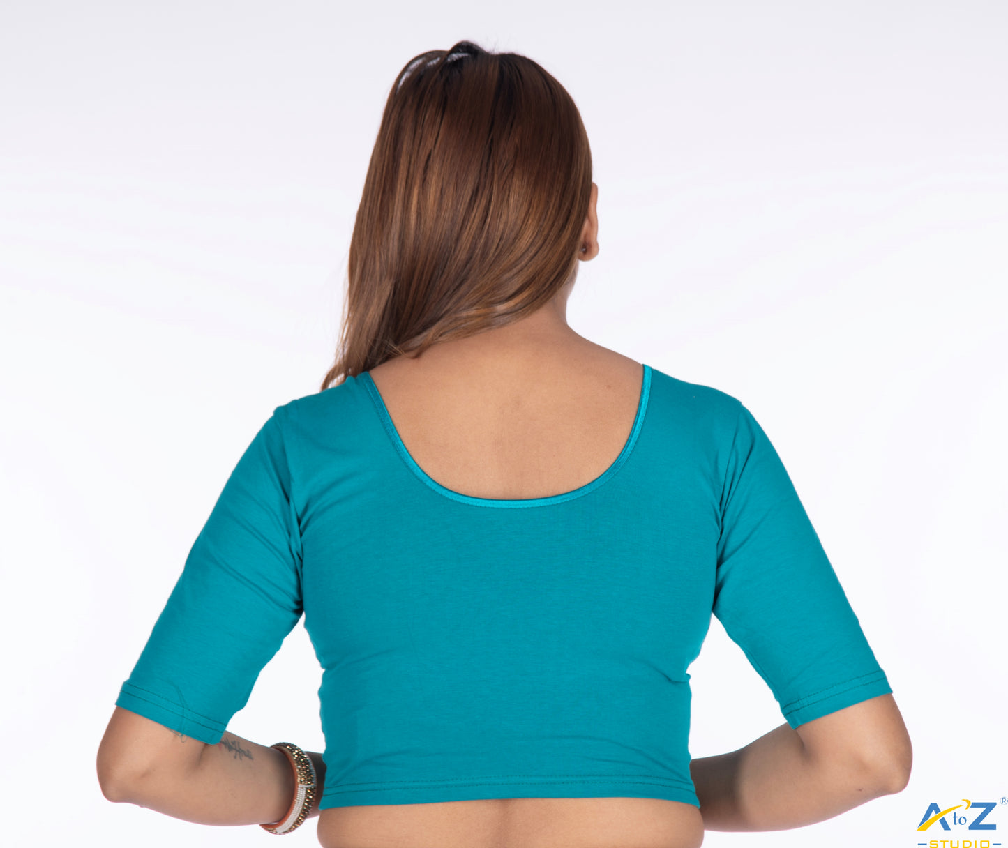 Rama Green Cotton Lycra Blouse - Plain