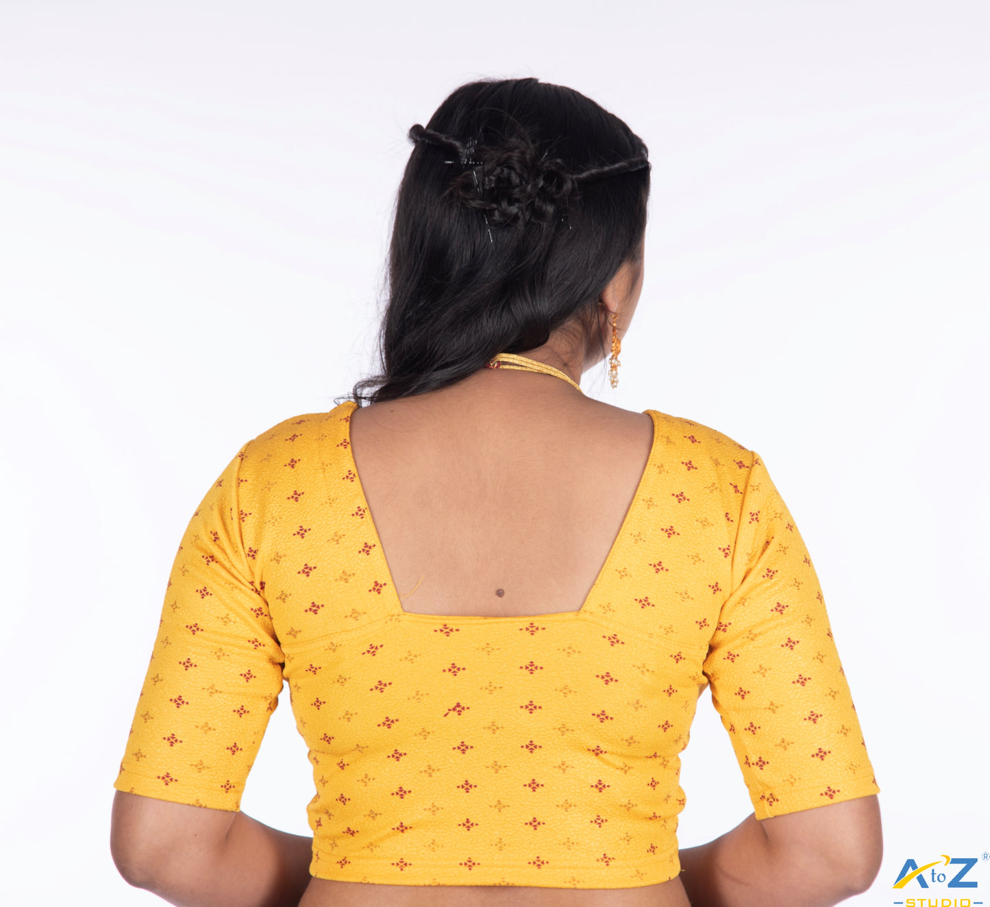 Golden Yellow Crush Blouse with Foil Print